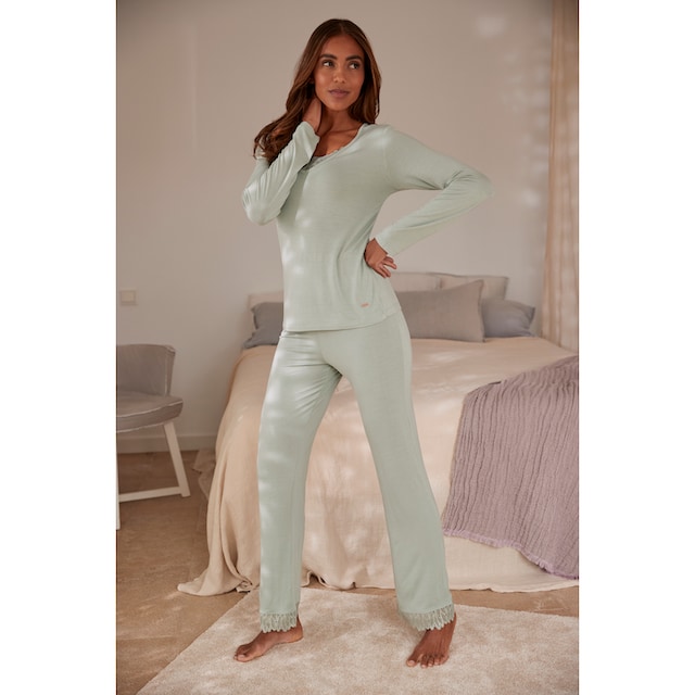 LASCANA Pyjamaoberteil, mit Spitzendetails online bestellen | BAUR