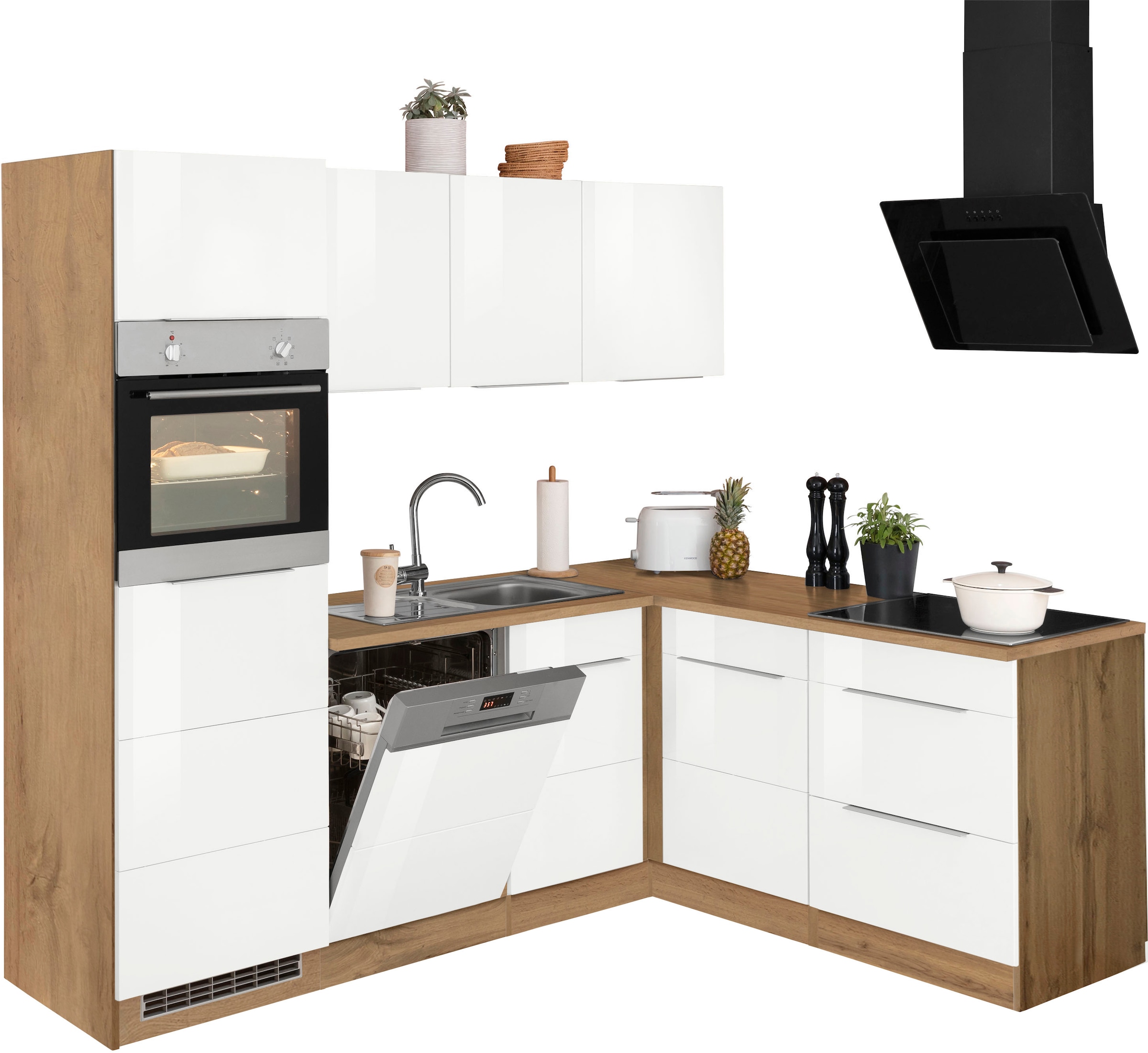 KOCHSTATION Winkelküche »KS-Brindisi«, Stellbreite 230/170 cm, wahlweise mit E-Geräten, mit MDF-Fronten
