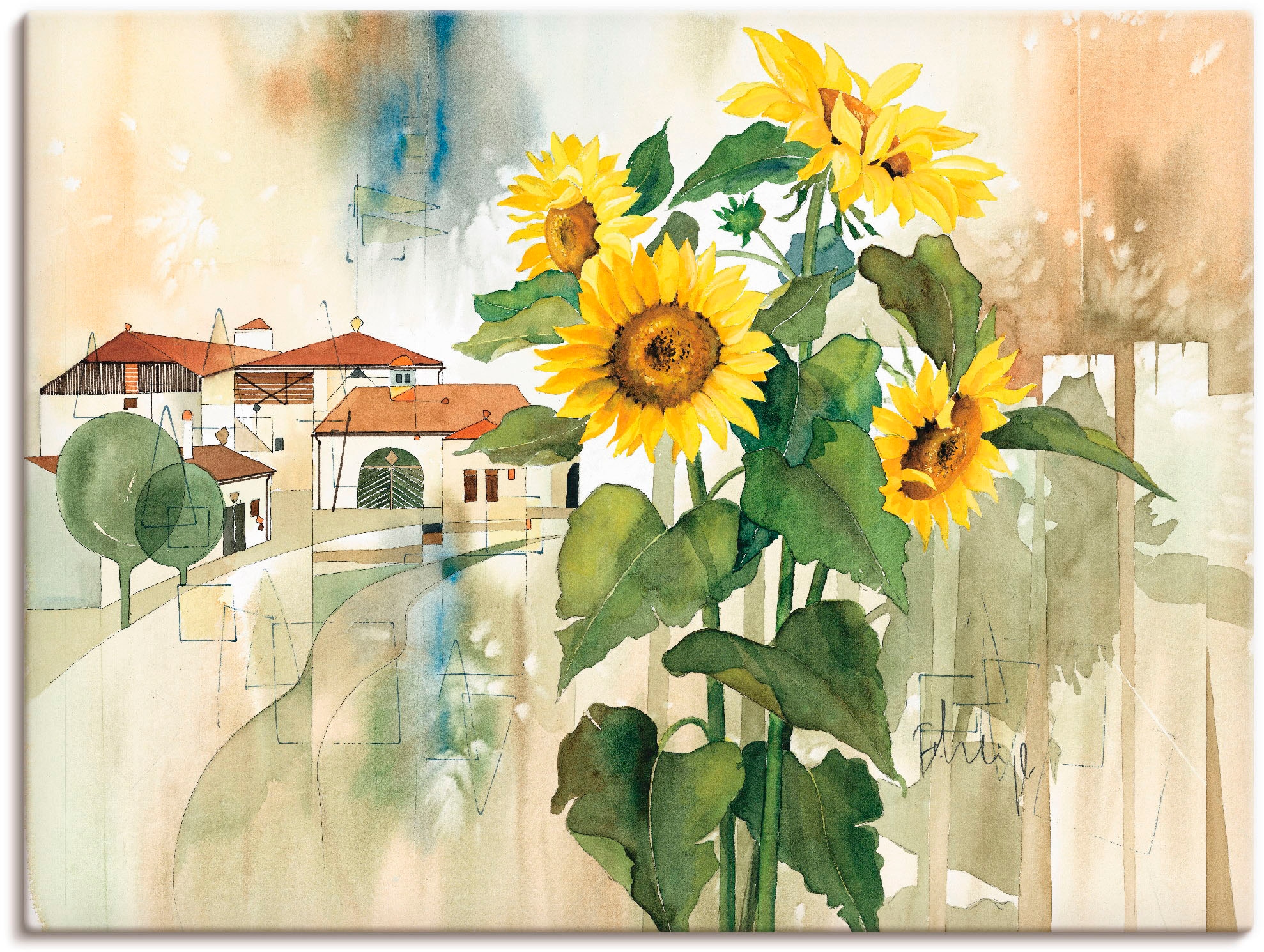 Artland Leinwandbild "Gruss der Sonnenblume", Blumen, (1 St.), auf Keilrahmen gespannt