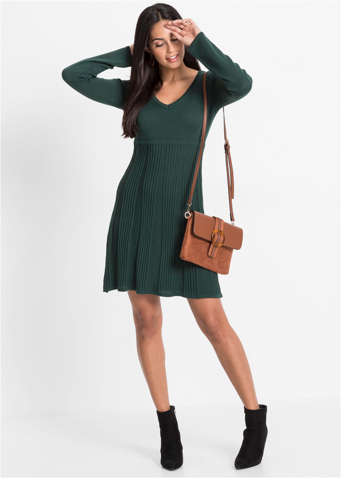 bonprix Strickkleid für stilvollen Auftritt, aus Baumwolle und Polyacryl, mit Rippen-Mix