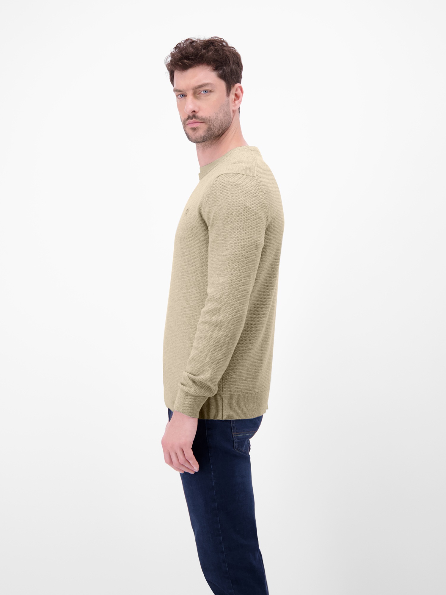Strickpullover LERROS "Herren Strickpullover in Twist-Struktur", Herren, Gr. XXL, tender beige melange, 100% Baumwolle, Rundhals, Pullover Strickpullover, Rundhalsausschnitt, weicher Stoff, langärmlig, normale Passform 2