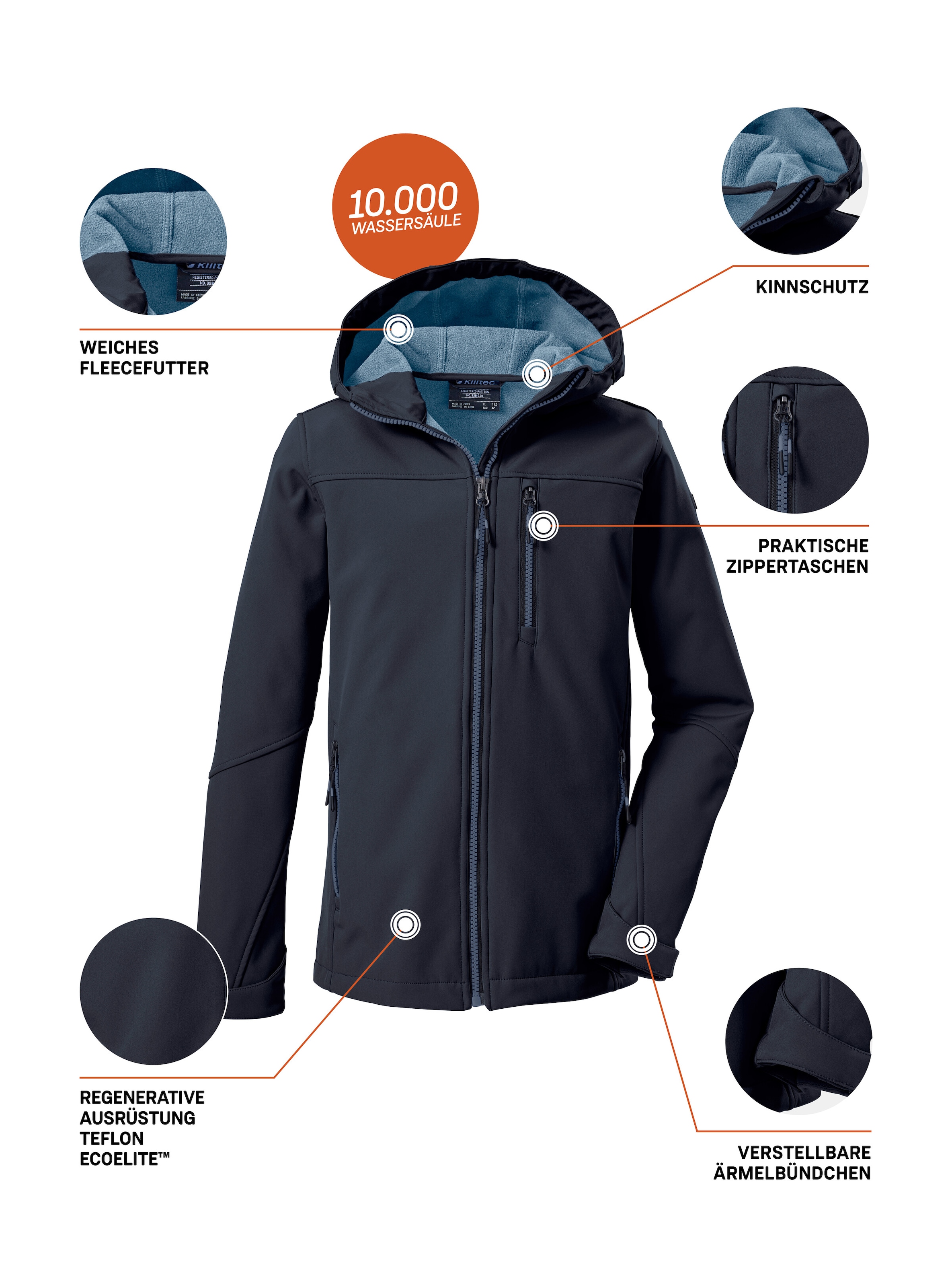 Killtec Softshelljacke »Jungen Softshelljacke« Wasserabweisende Softshelljacke mit Fleece und verstellbaren Details