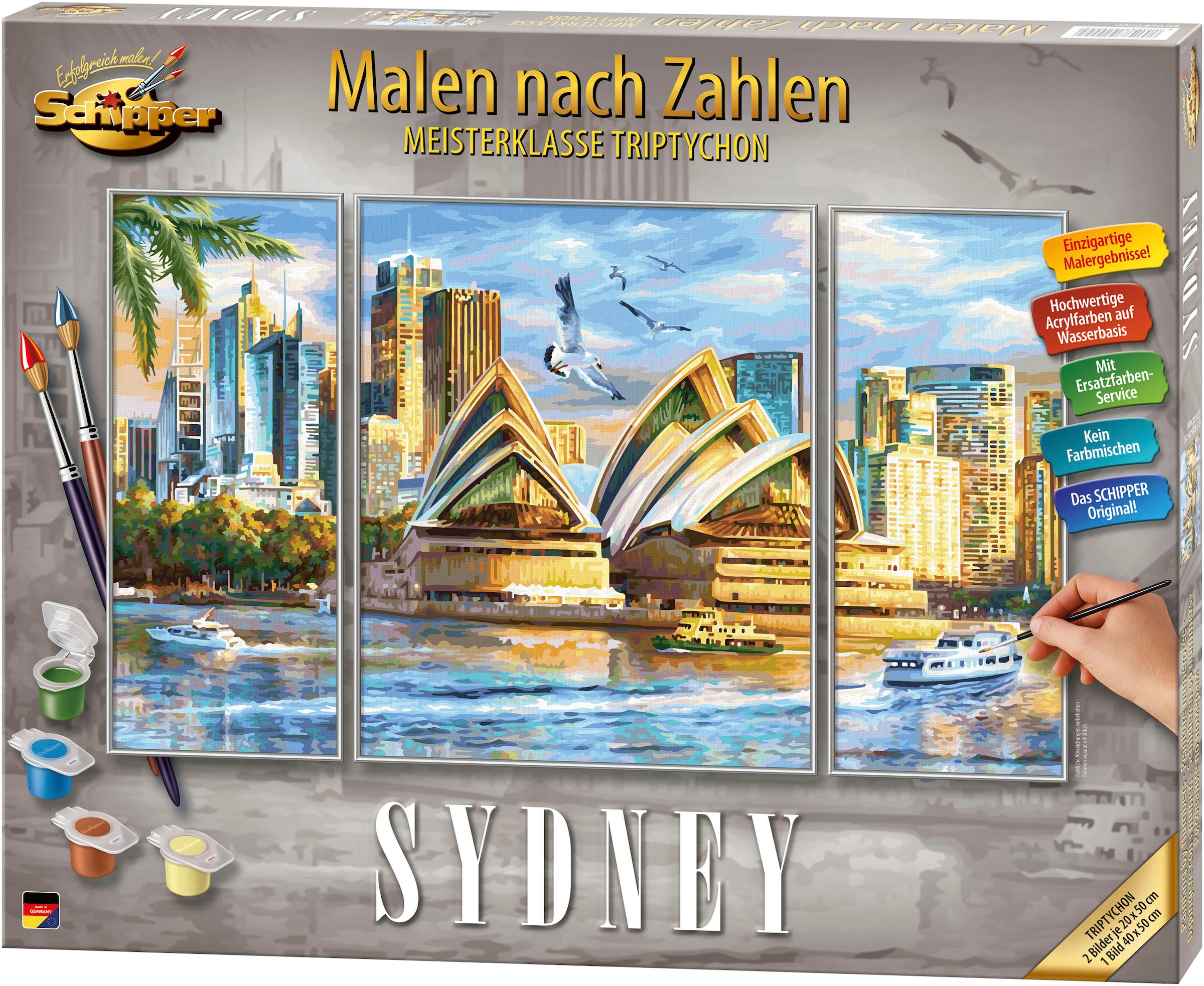 Malen nach Zahlen »Meisterklasse Triptychon - Sydney«, Made in Germany