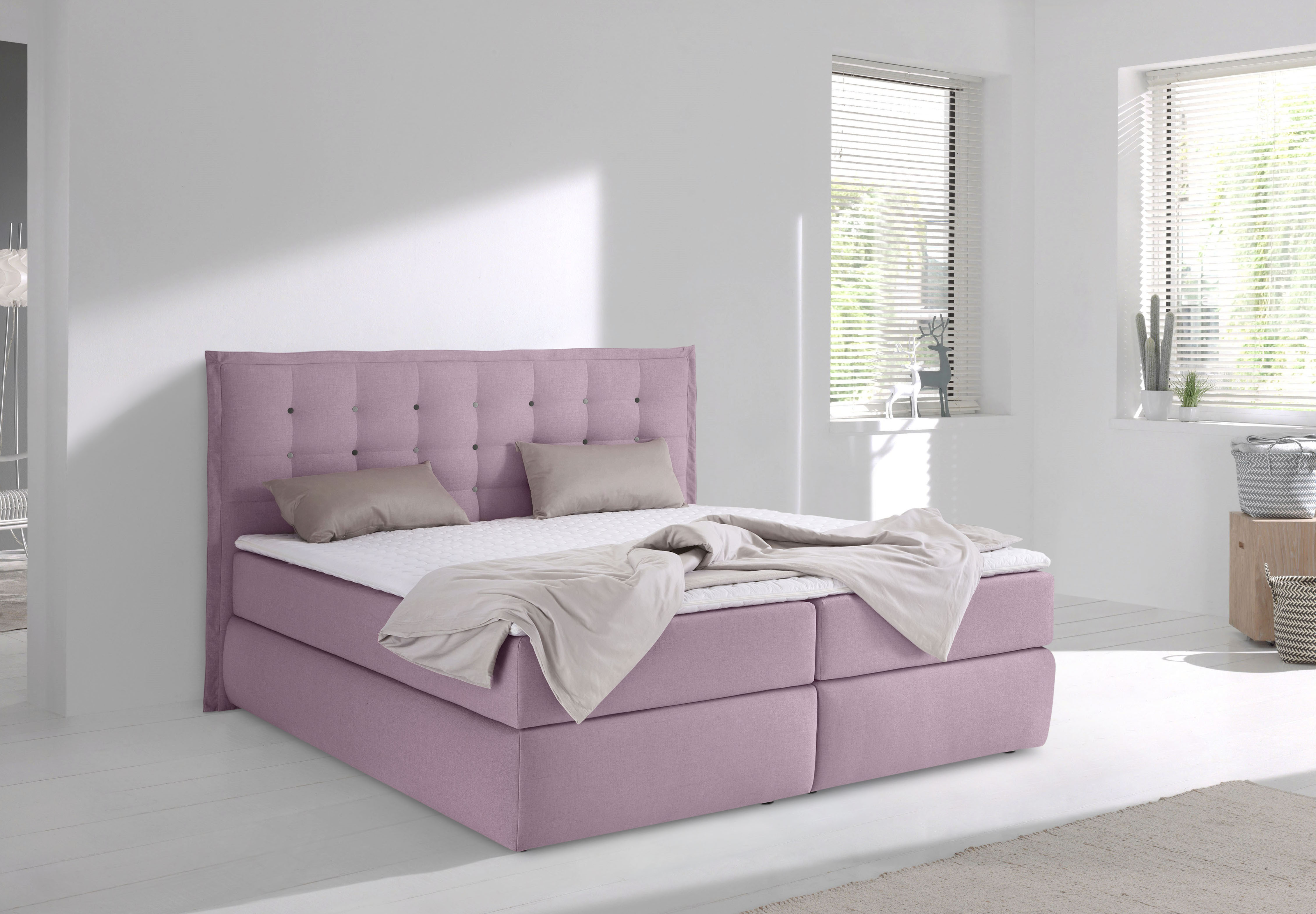 Home affaire Boxspringbett "Sagres" Kopfteil mit 2farbiger Flatterbiese und zweifarbigen Knöpfen