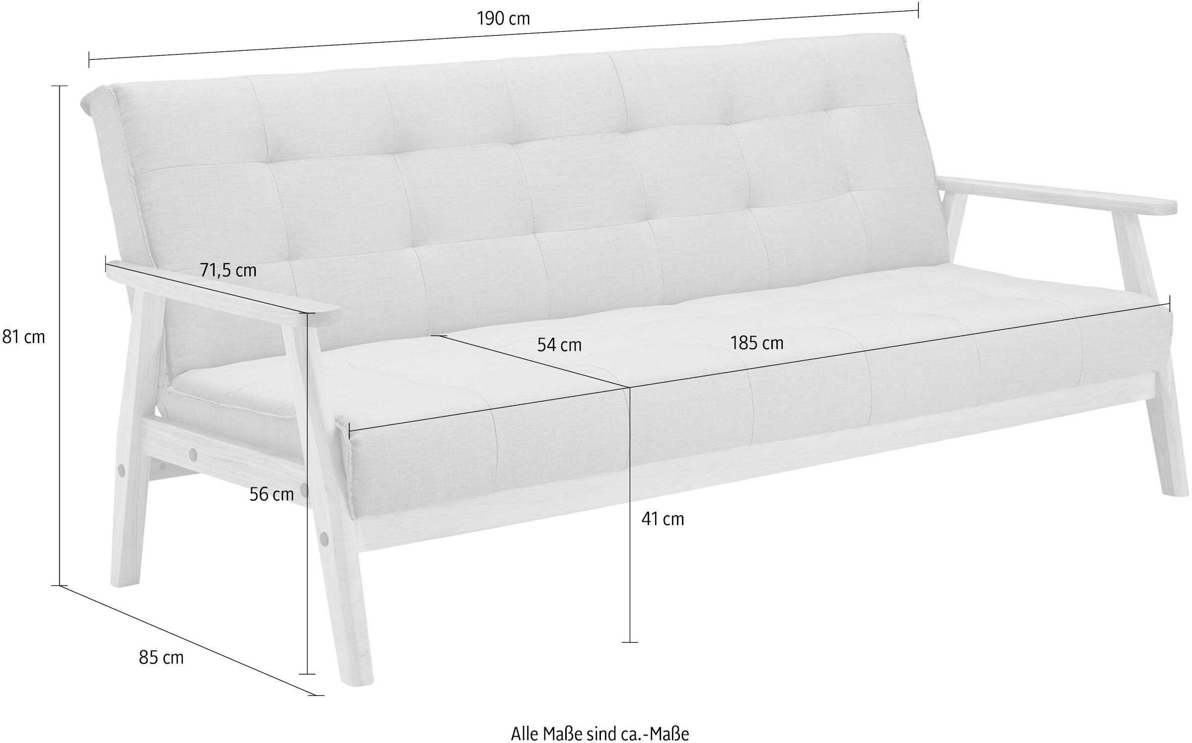 SalesFever Schlafsofa »Skagen, Sofa, 3-Sitzer«, mit Holzgestell, 60° Relax- und Schlaffunktion, Breite 190 cm