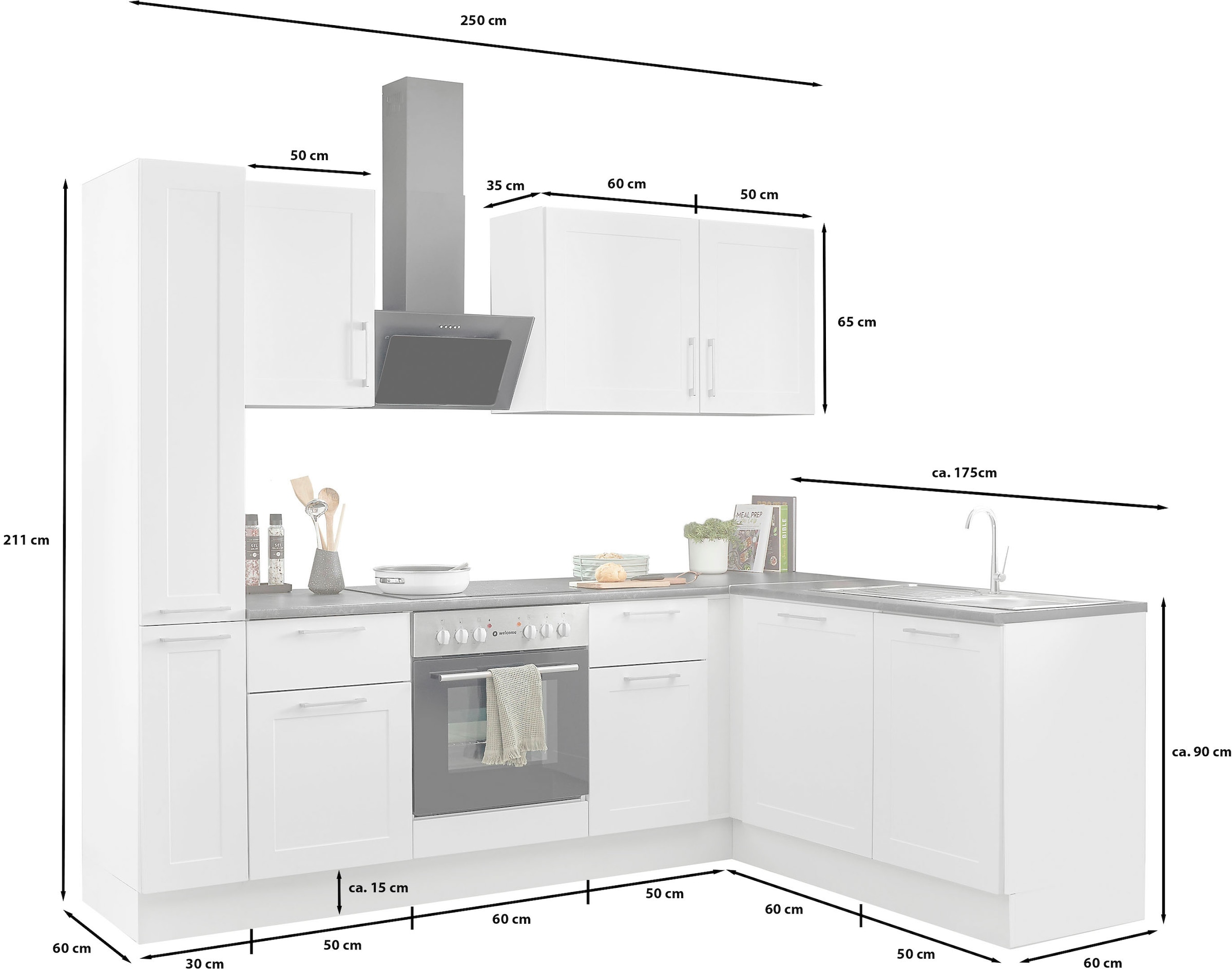 BASIC by Balculina Winkelküche »Marsi«, Stellmaße 250x175 cm, wahlweise mit E-Geräten, Soft-Close-Funktion