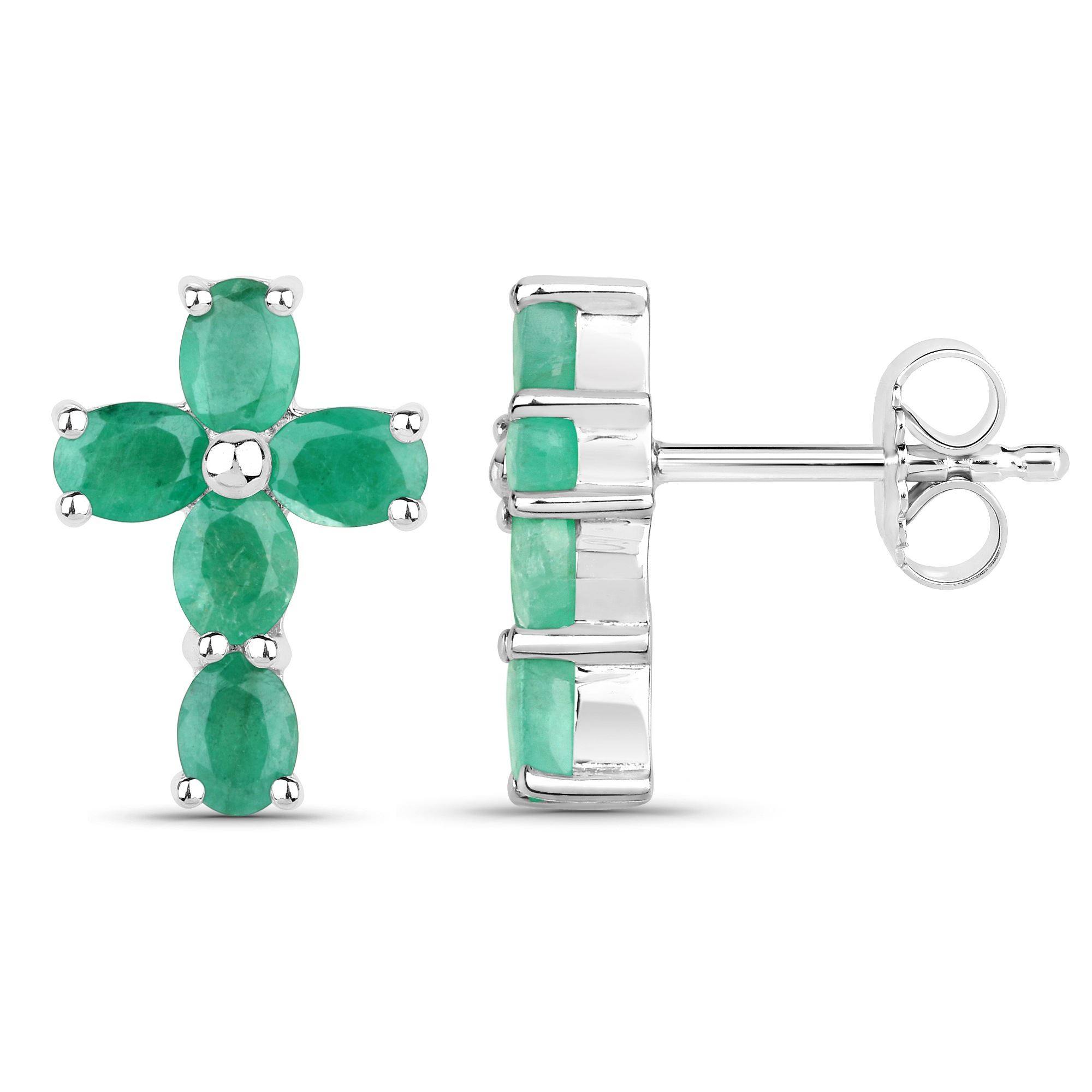Vira Jewels Paar Ohrstecker »Silber 925 rhodiniert Kreuz-Motiv mit echten Smaragd-Steinen«