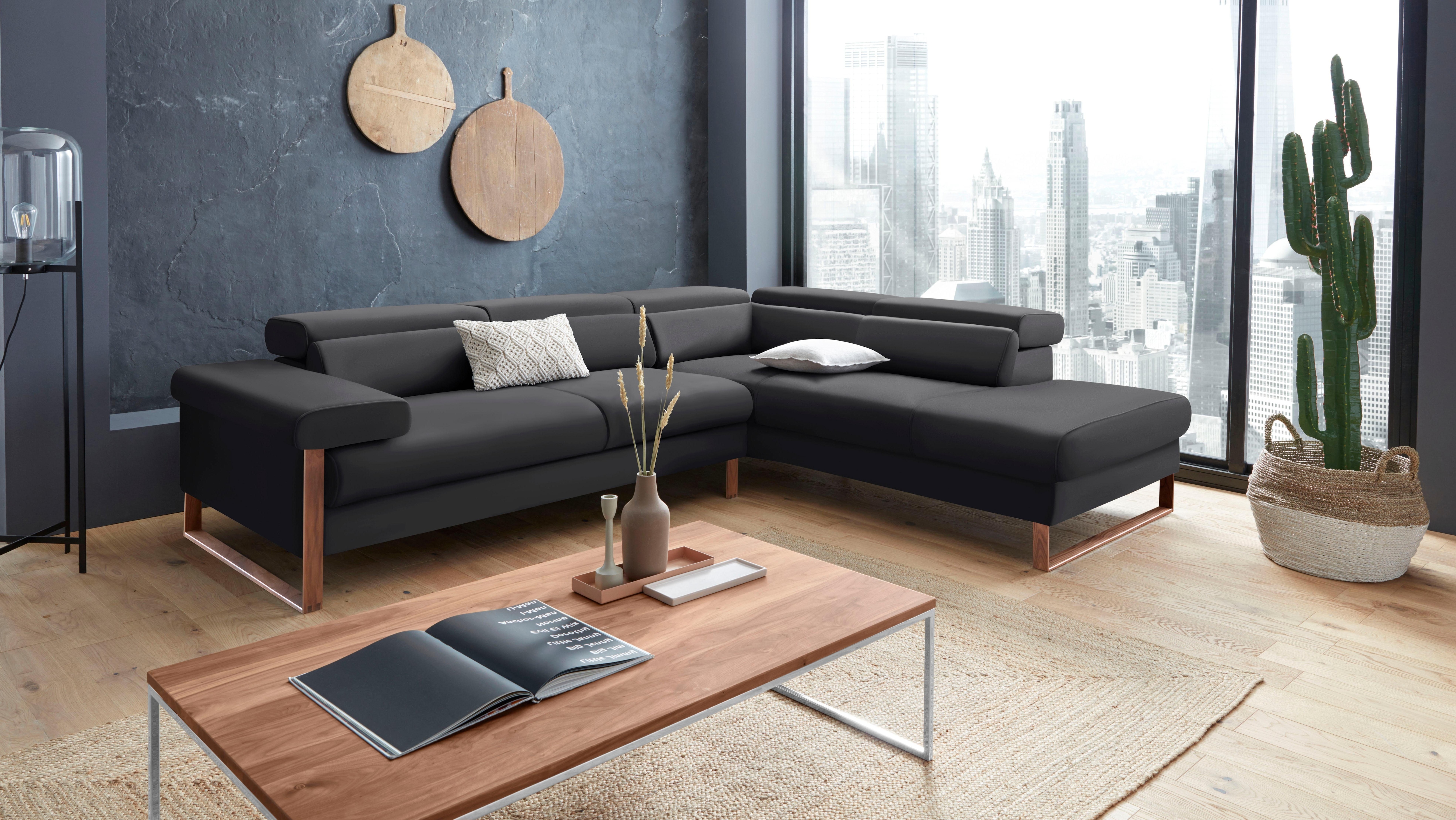 W.SCHILLIG Ecksofa "finn, Designsofa mit tollem Sitzkomfort, bequem, L-Form" German Design Award 2016, Fußgestell Nussbaum natur, Breite 281 cm