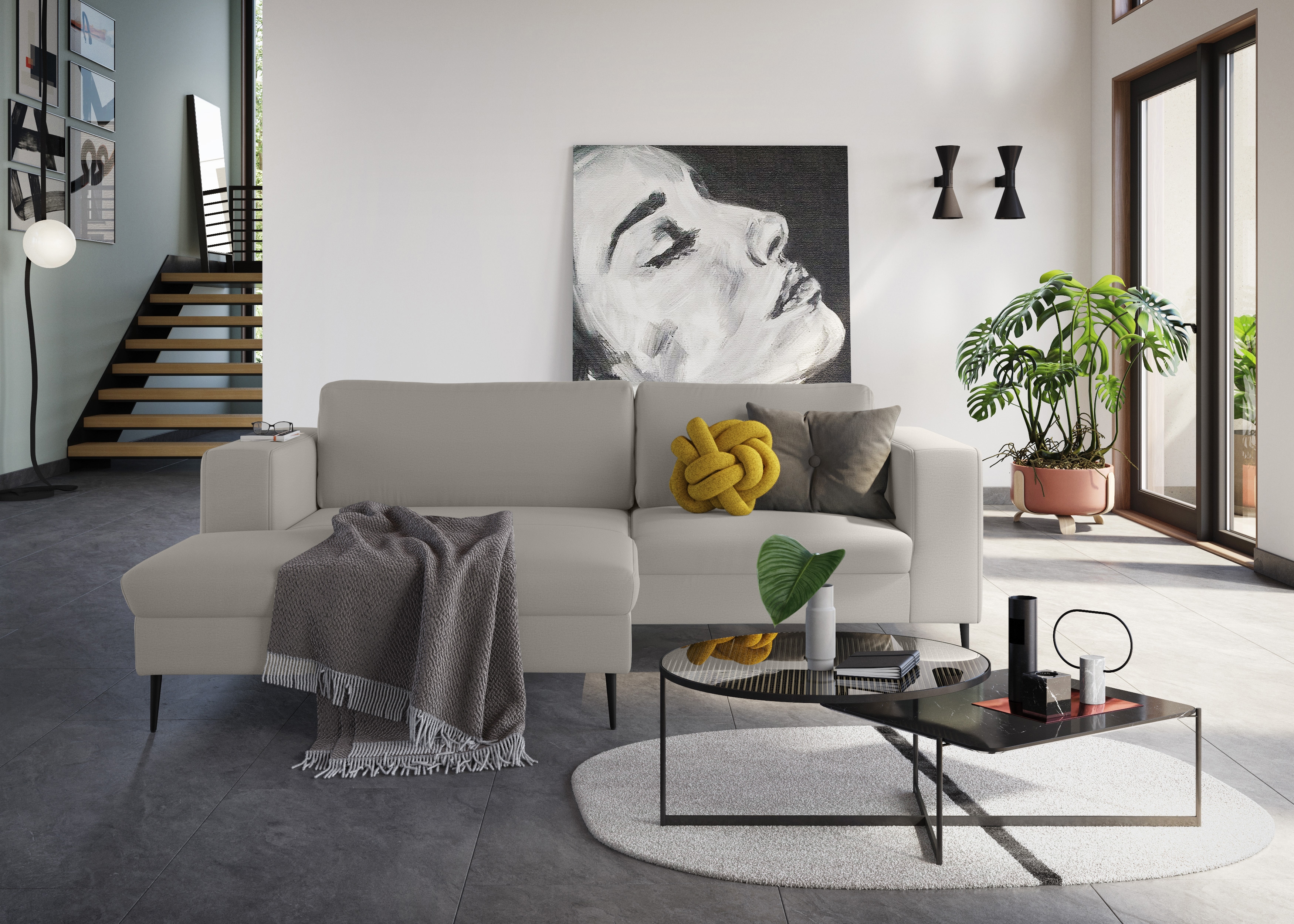 DOMO collection Ecksofa "Modica kompakt und elegant, Breite 244, L-Form" Auch in Cord, Fußhöhe passend für gängige Saugroboter