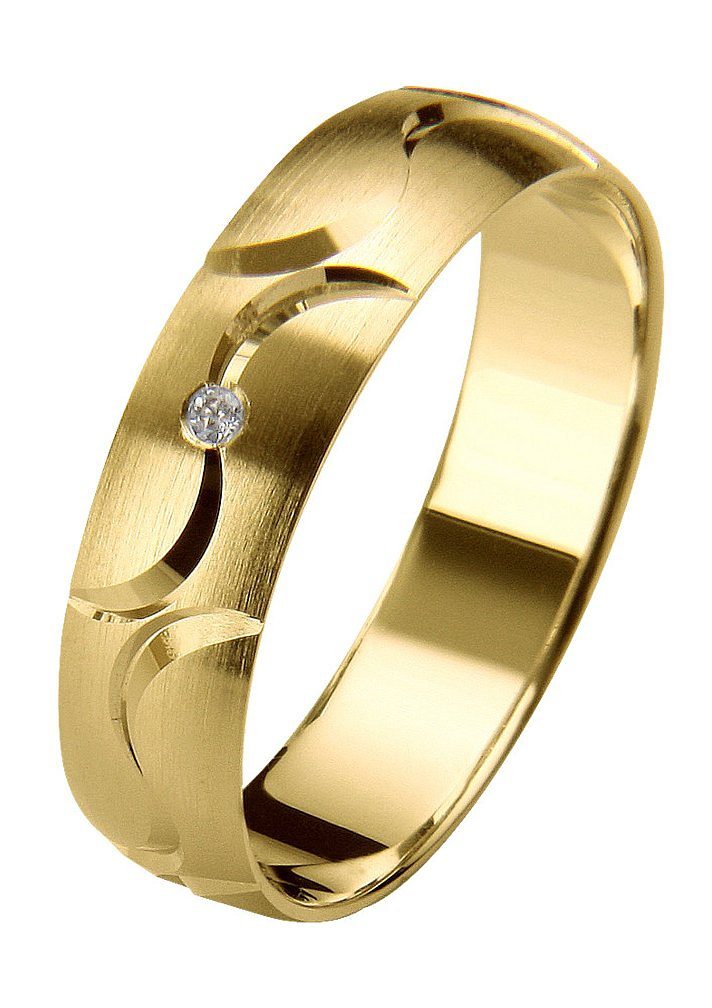 FIRETTI Damen Trauring "Schmuck Geschenk Gold 375 Hochzeit Ehering Trauring "LIEBE"", 17, 0,01 SI = kleine Einschlüsse mit Brillant, Gelbgold 375,