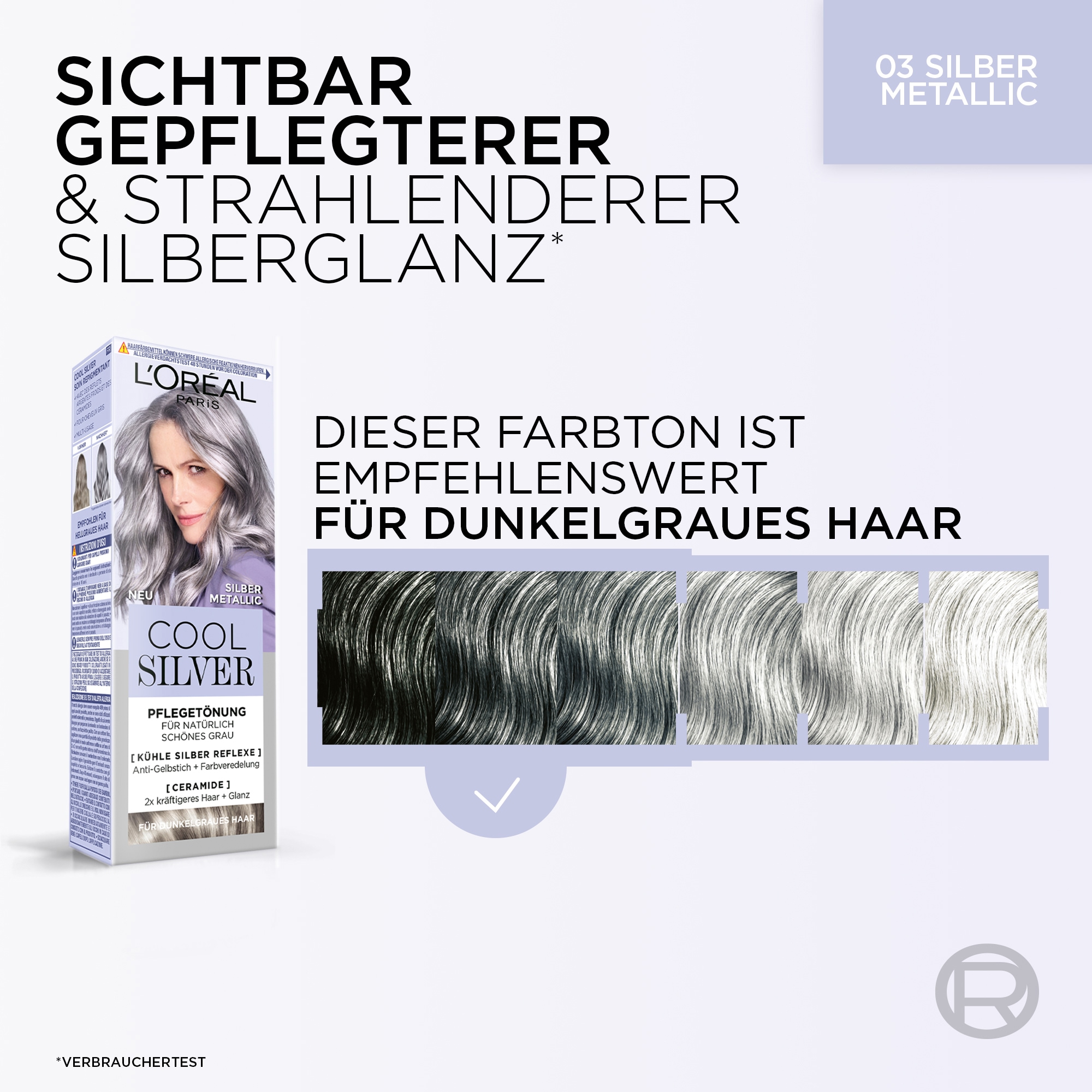 L'ORÉAL PARIS Coloration »COOL SILVER« Natürlich wirkender Silberglanz für graues Haar, mit Anti-Gelbstich.