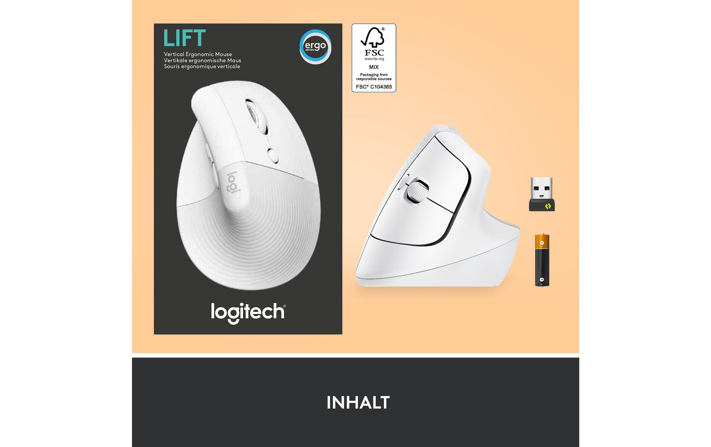 Logitech ergonomische Maus »Maus Lift Off-white« kabellos
