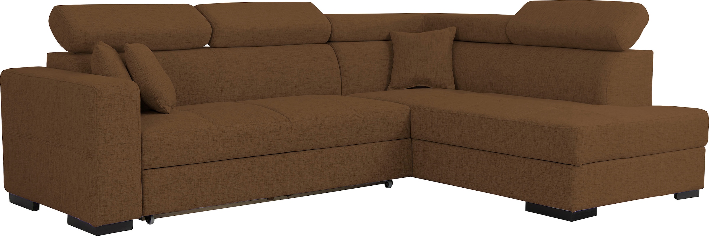 Home affaire Ecksofa "Tulio bequem, bewährte Wellenunterfederung, Breite 267cm, L-Form" wahlweise mit Bettfunktion und Bettkasten, incl. 3 Zierkissen