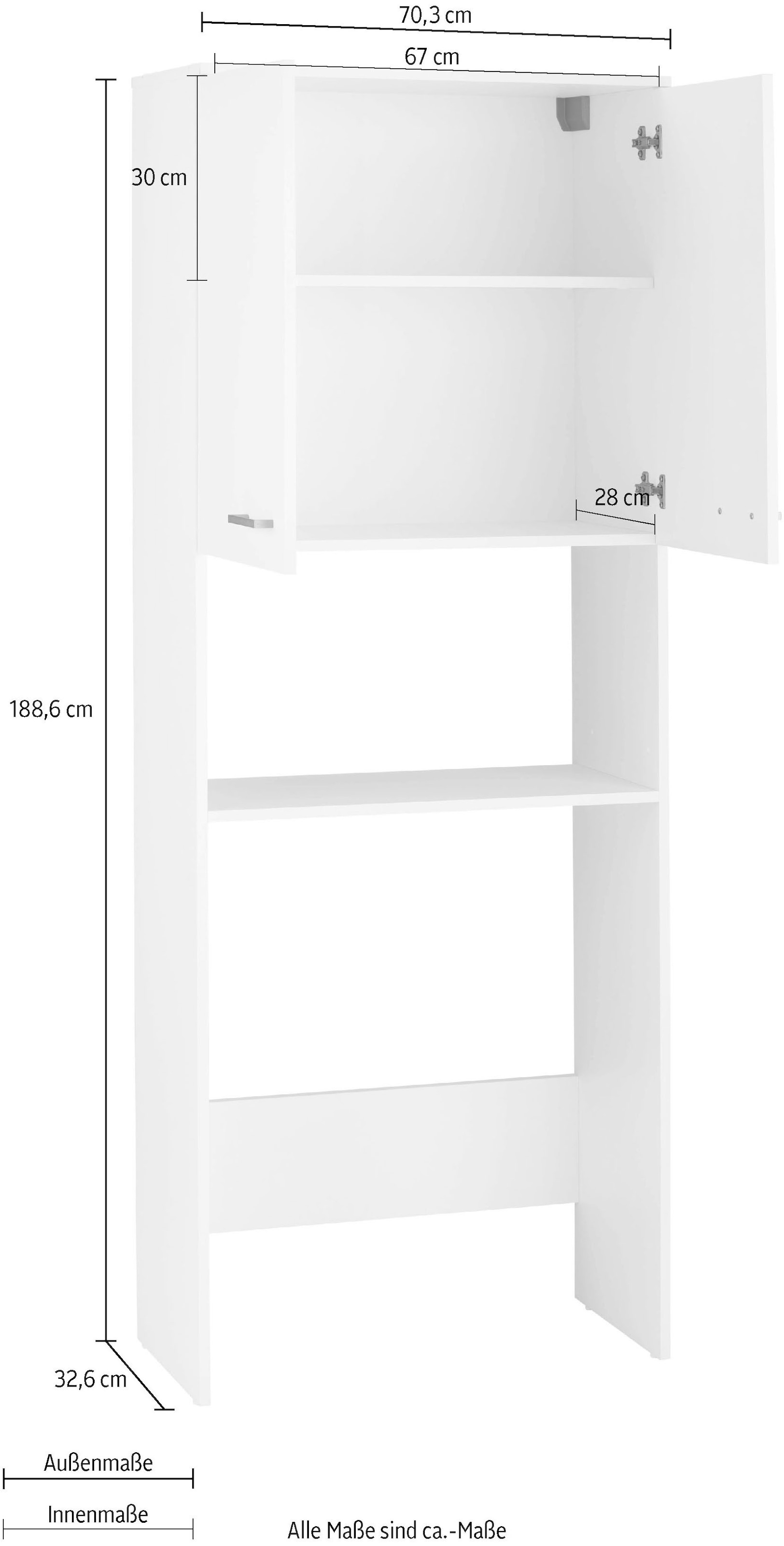 Waschmaschinenumbauschrank BAUR »Mobes«, im | hinter Breite/Höhe: Raten Schildmeyer Regalfach 70,3/188,6 und Doppeltür per cm, Stauraum