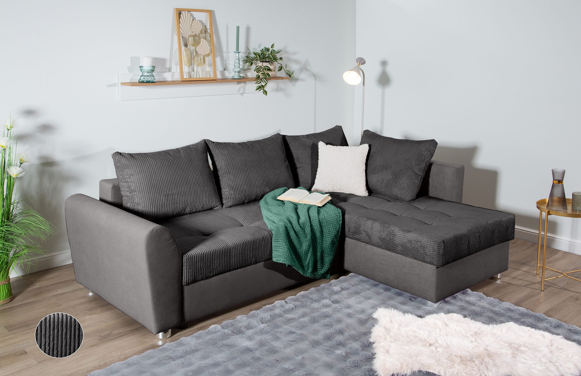COLLECTION AB "Jana L-Form, B: 220 cm" Schlaffunktion, Bettkasten & 1 Zierkissen, Federkern
