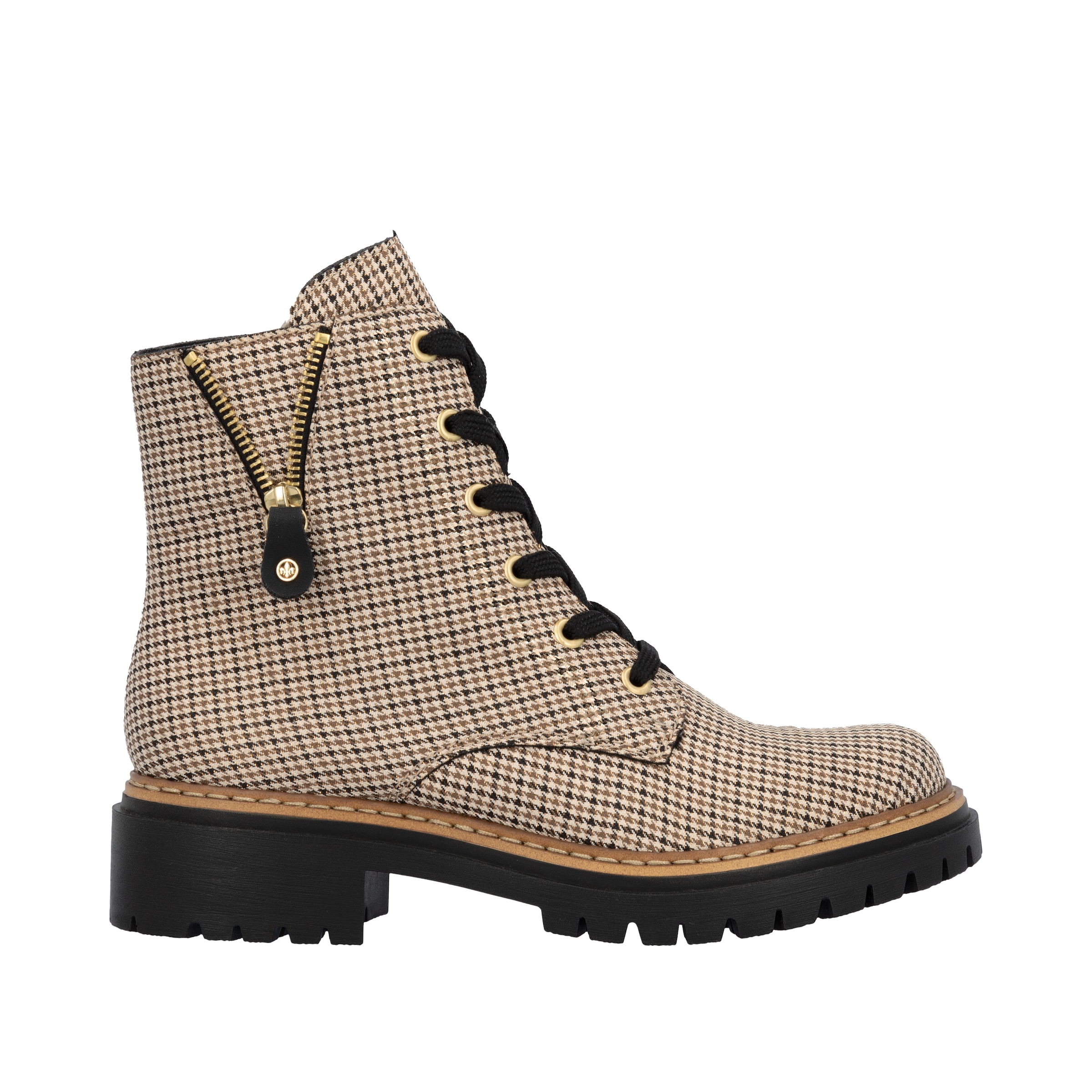 Rieker Schnürstiefelette, Schnürboots, Herbstboots, Profilsohle, Blockabsatz, im Pepita-Look