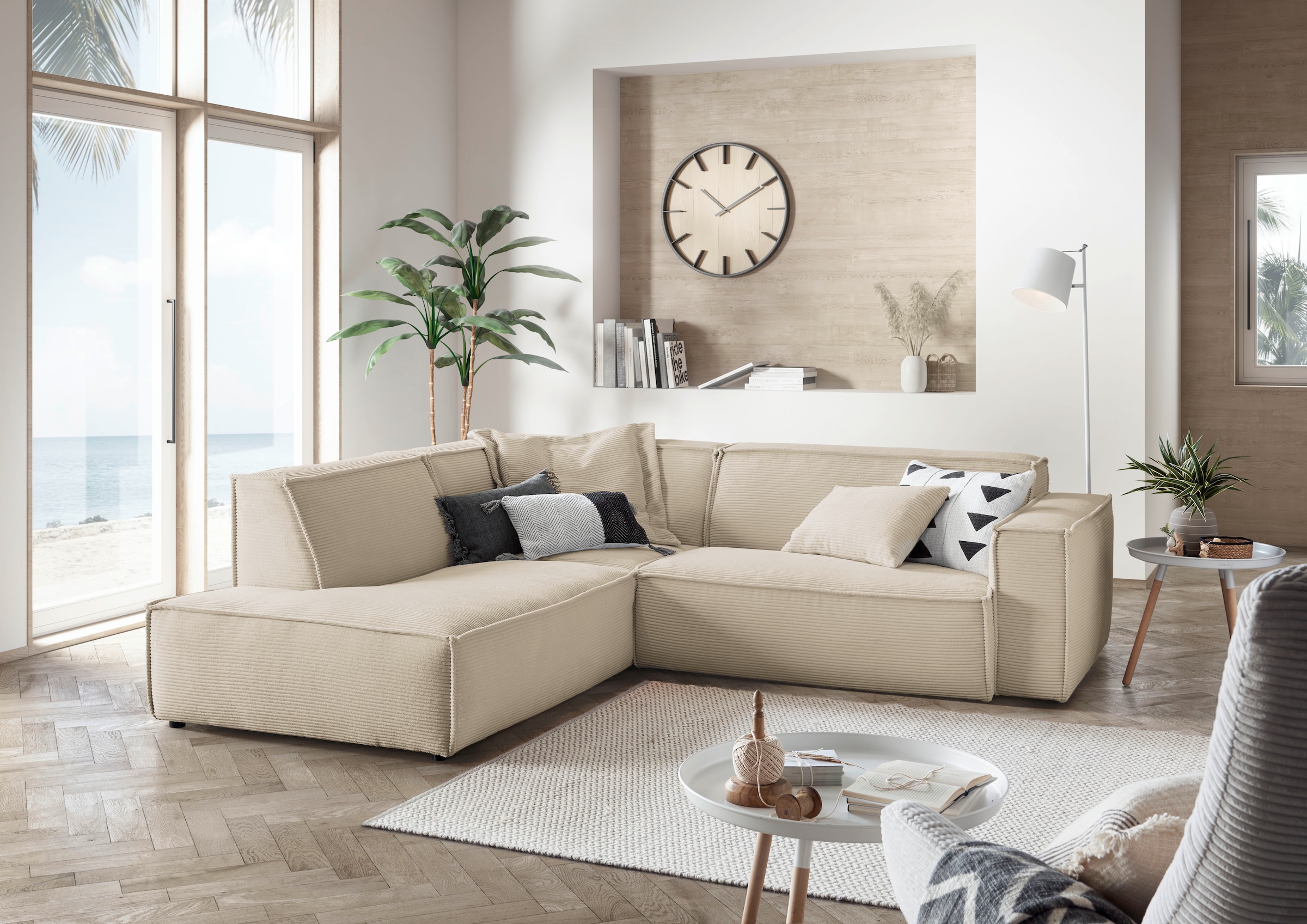 3C Candy Ecksofa »Matteo in elegant, kubischer Formensprache, bequem, L-Form« mit auffälliger Kedernaht, Cord-Bezug, Lounge-Charakter, OTTOs Choice