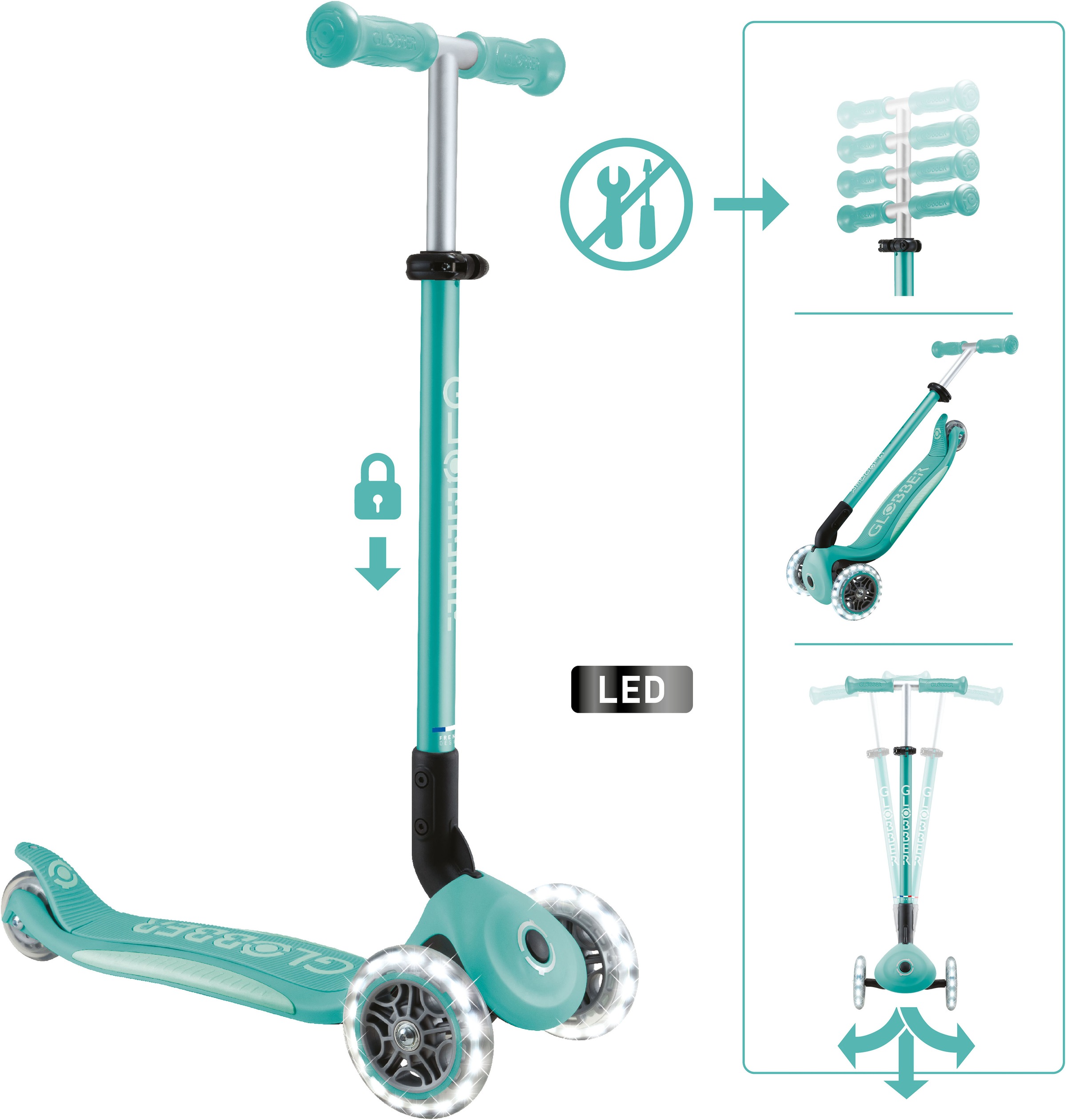 Globber Tretroller »ELITE LIGHTS, mit Leuchtrollen«