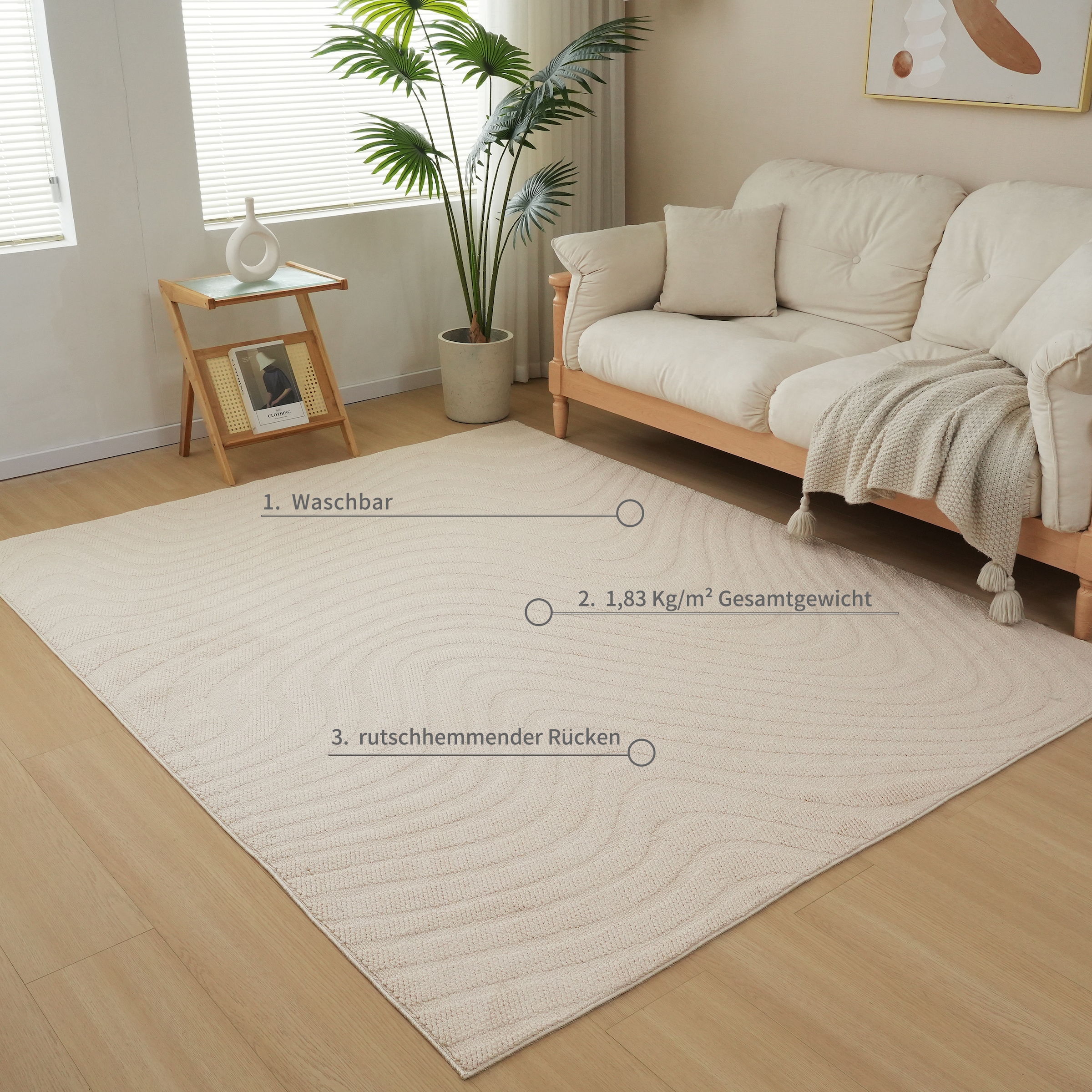 OTTO home Teppich »Jola Welle, Hoch-Tief-Design« rechteckig 12 mm Höhe Wellenmuster, Boho, Modern, 3D, Wohnzimmer, Schlafzimmer