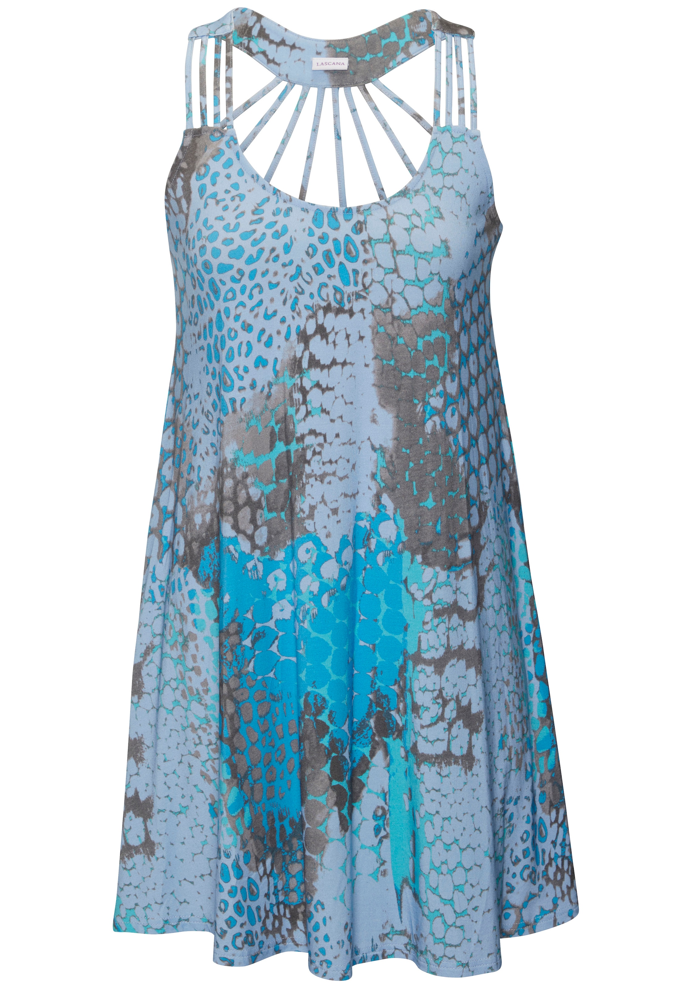 Buffalo Strandkleid, mit besonderem Trägerdesign und Alloverprint, Minikleid, Sommerkleid