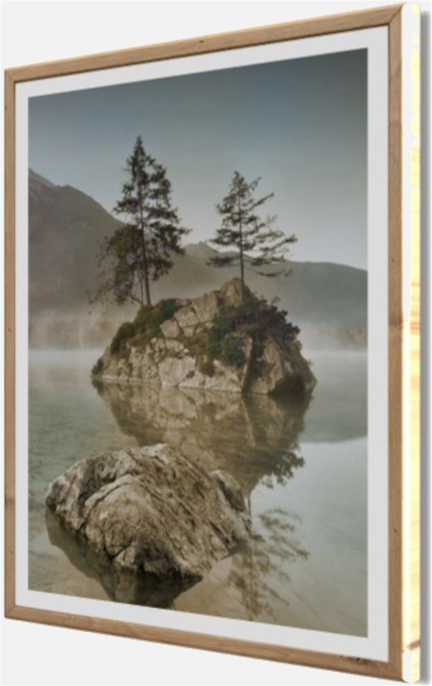 Bönninghoff Bild mit Rahmen »Wandbild gerahmt INSEL IM SEE 40x50 cm – Natur Wandbild beruhigend« Bäume | Felsen | Landschaft | Natur | See | Seebilder 1 Stk. tlg. mit dekorativem Rahmen