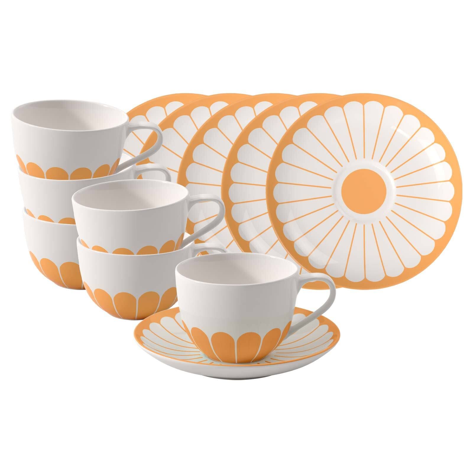 Villeroy & Boch Tasse "Cappuccinotassen mit Untertassen Fleur Couleur 300 ml 6er Set" Spülmaschinenfest, Mikrowellensicher