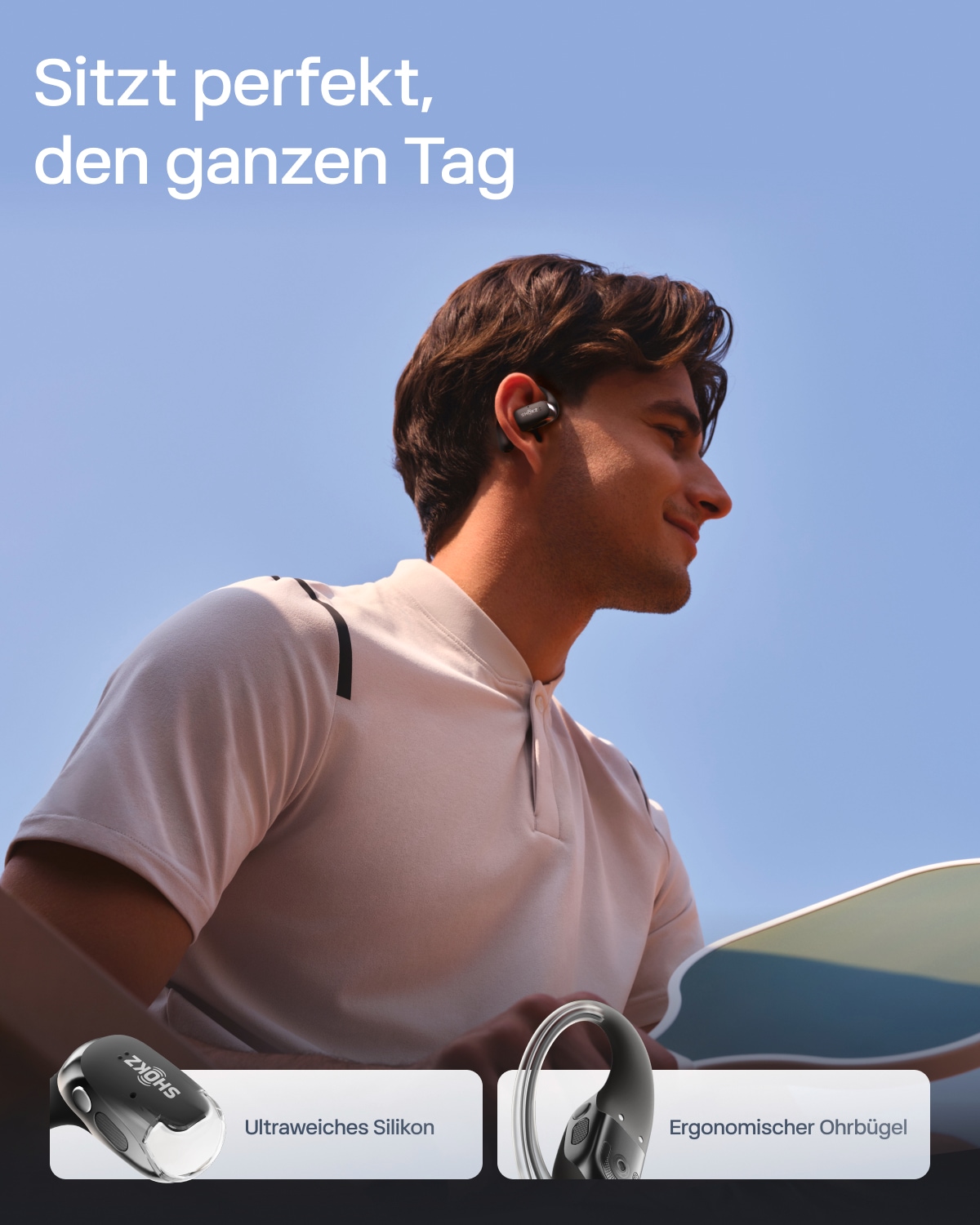 Shokz Open-Ear-Kopfhörer »OpenFit 2+ inklusive Schutzhülle«, A2DP Bluetooth, Freisprechfunktion-True Wireless