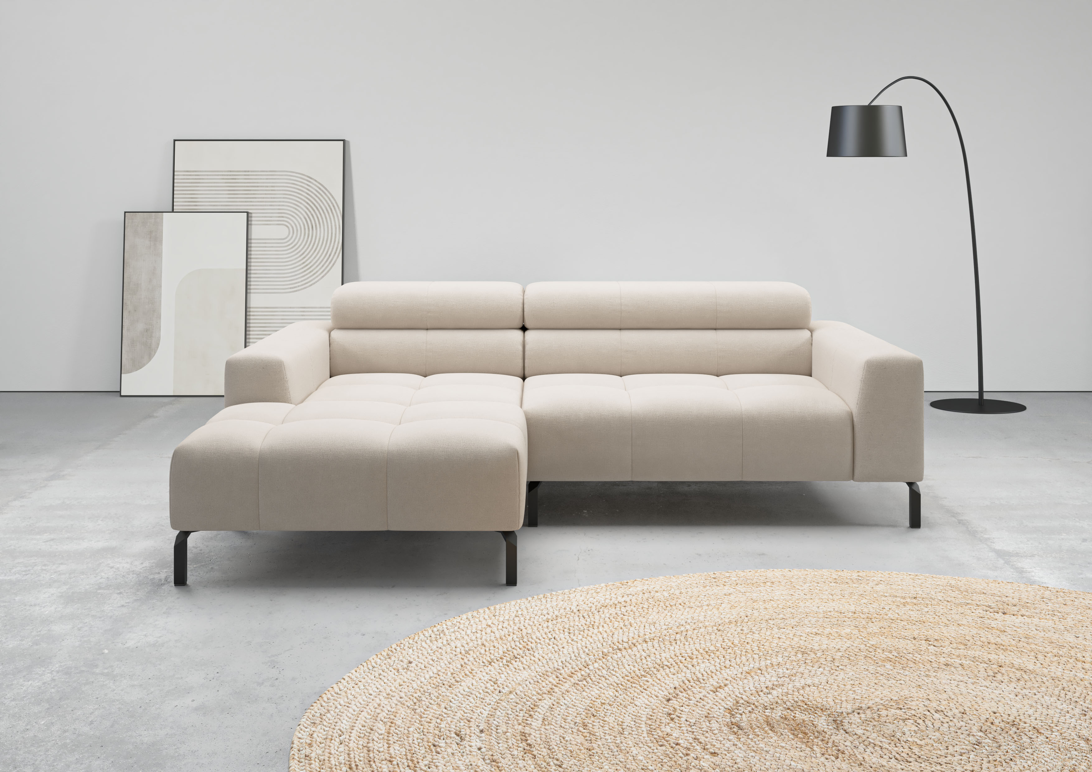 Home affaire Ecksofa "Claya, 223 cm breit, L-Form, Kopfteilverstellung" Moderne Steppung, weicher Polsteraufbau & saugroboterfreundliche Höhe