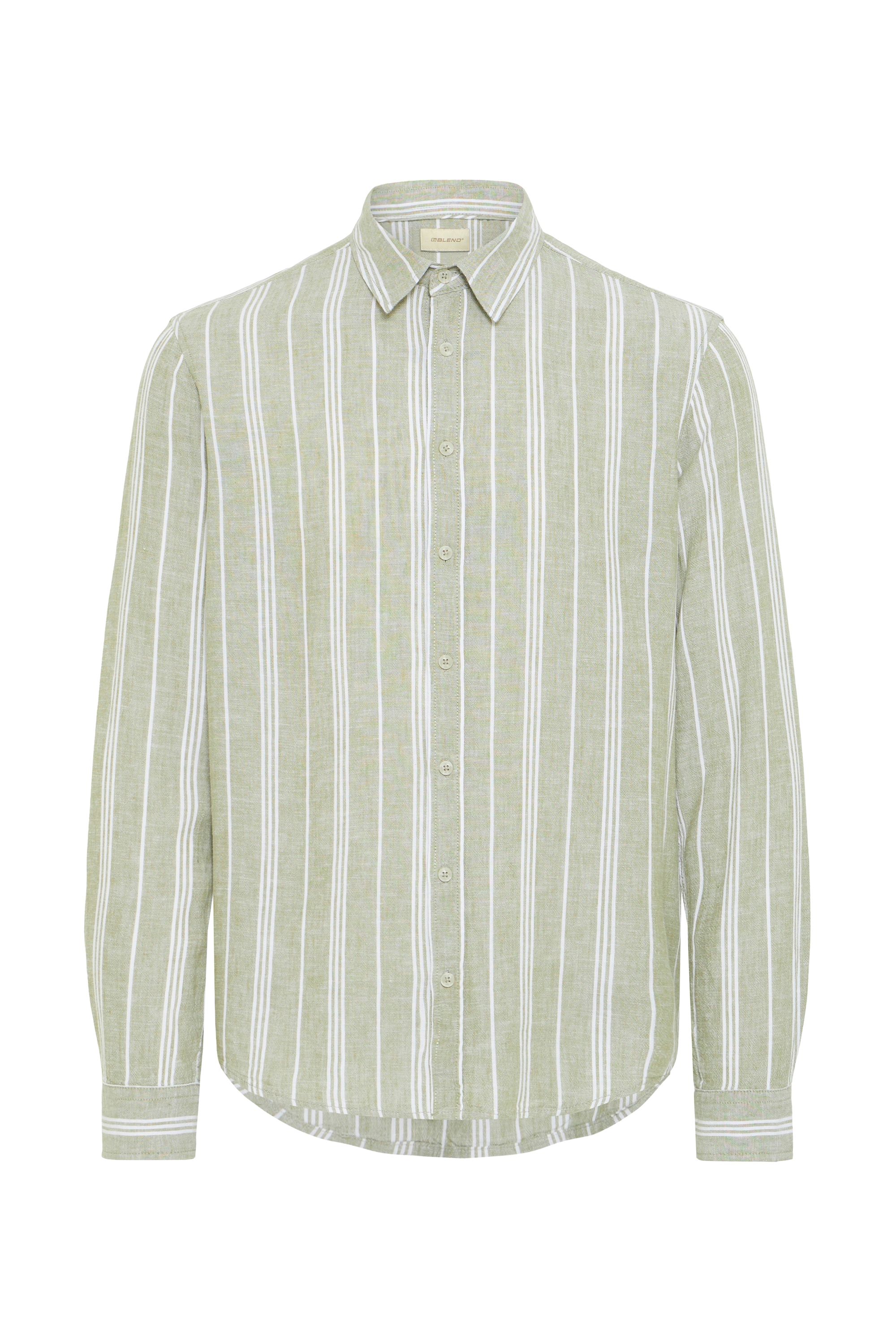 Leinenhemd BLEND "Leinenhemd BHBobby Linen striped", Herren, Gr. M, N-Gr, grün (oil grün), Obermaterial: 55% Leinen LI. 45% Viskose CV., Hemden