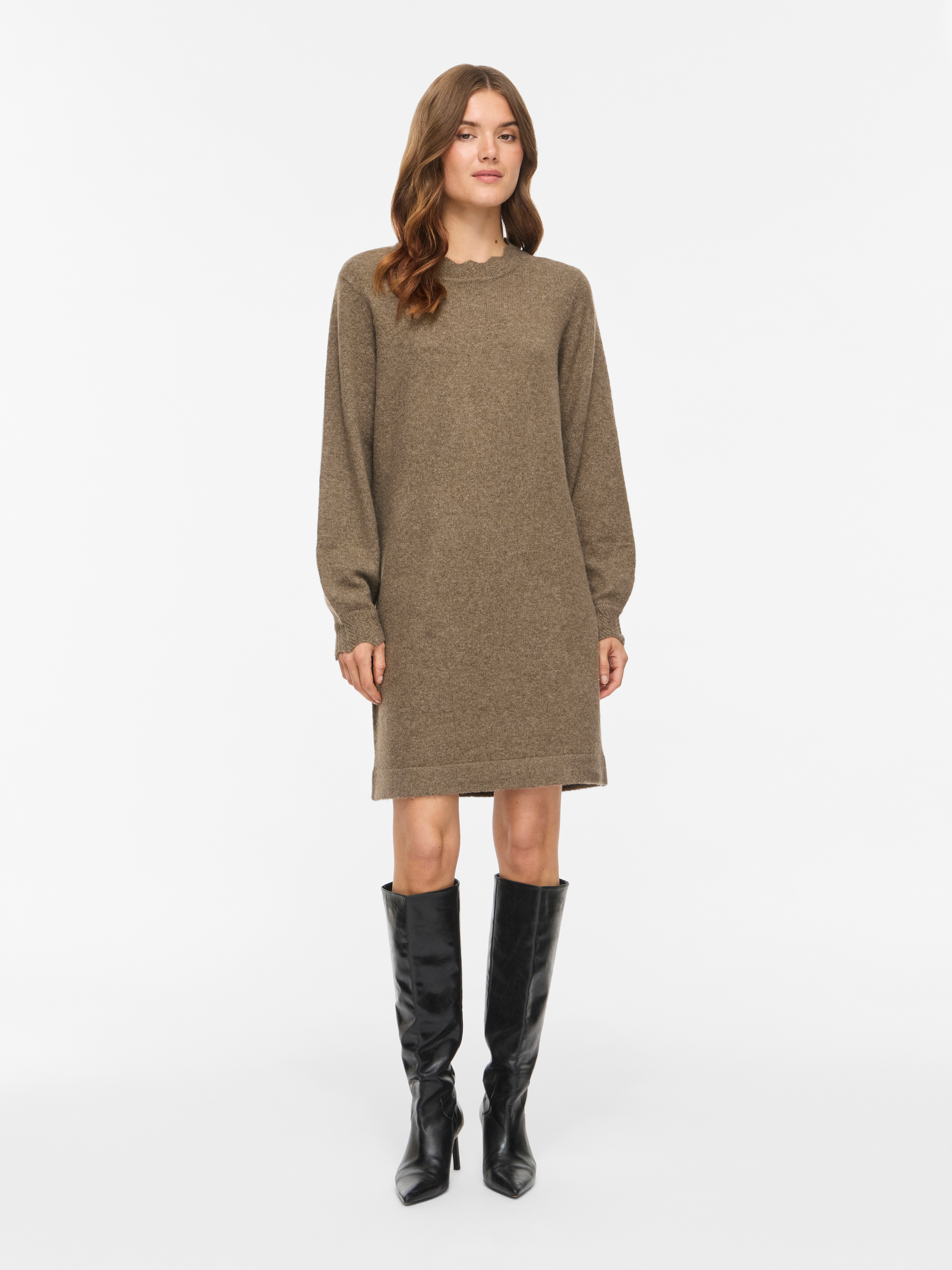 Vila Strickkleid "VINIKOLINA O-NECK L/S KNIT DRESS - NOOS" Materialmix, regular fit