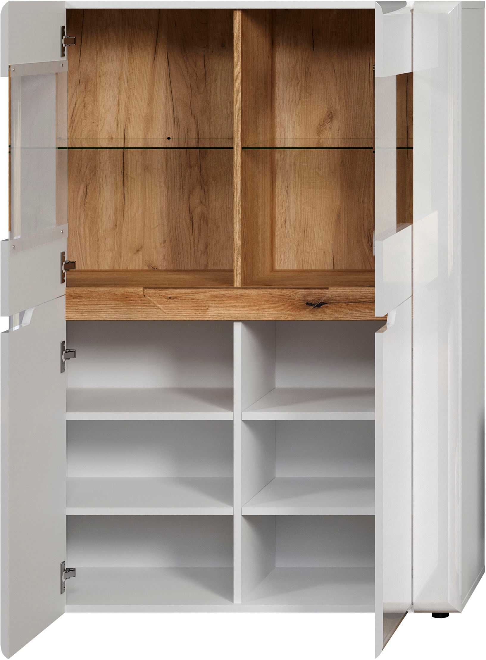 INOSIGN Vitrine »Graz Highboard mit Glastüren«, (Packung, 1 St.), Grifflos, Breite 96 cm, Höhe 132 cm