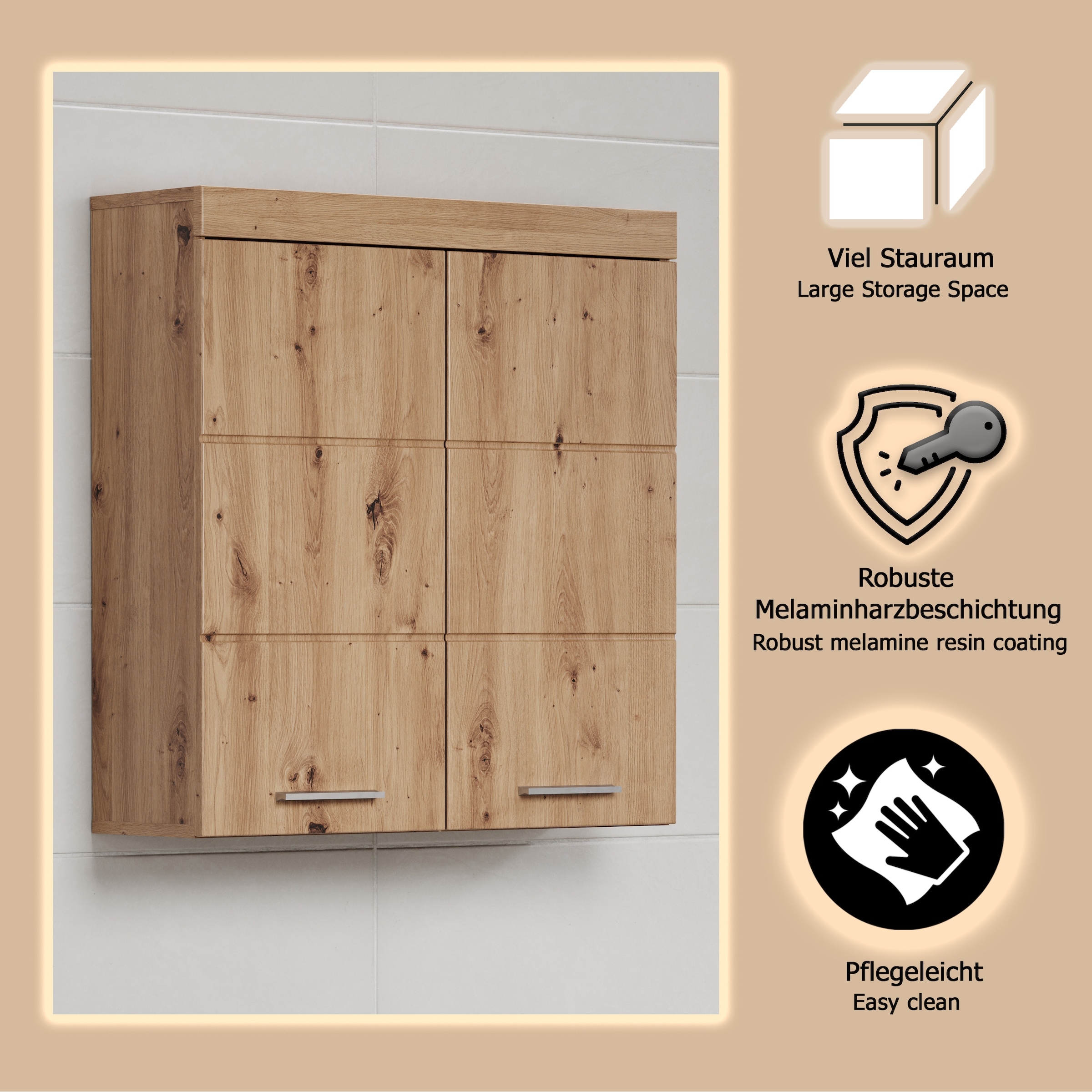 welltime Hängeschrank »Avena« Badschrank breit mit verstellbaren Böden - Maße (B/T/H) 73/23/77 cm