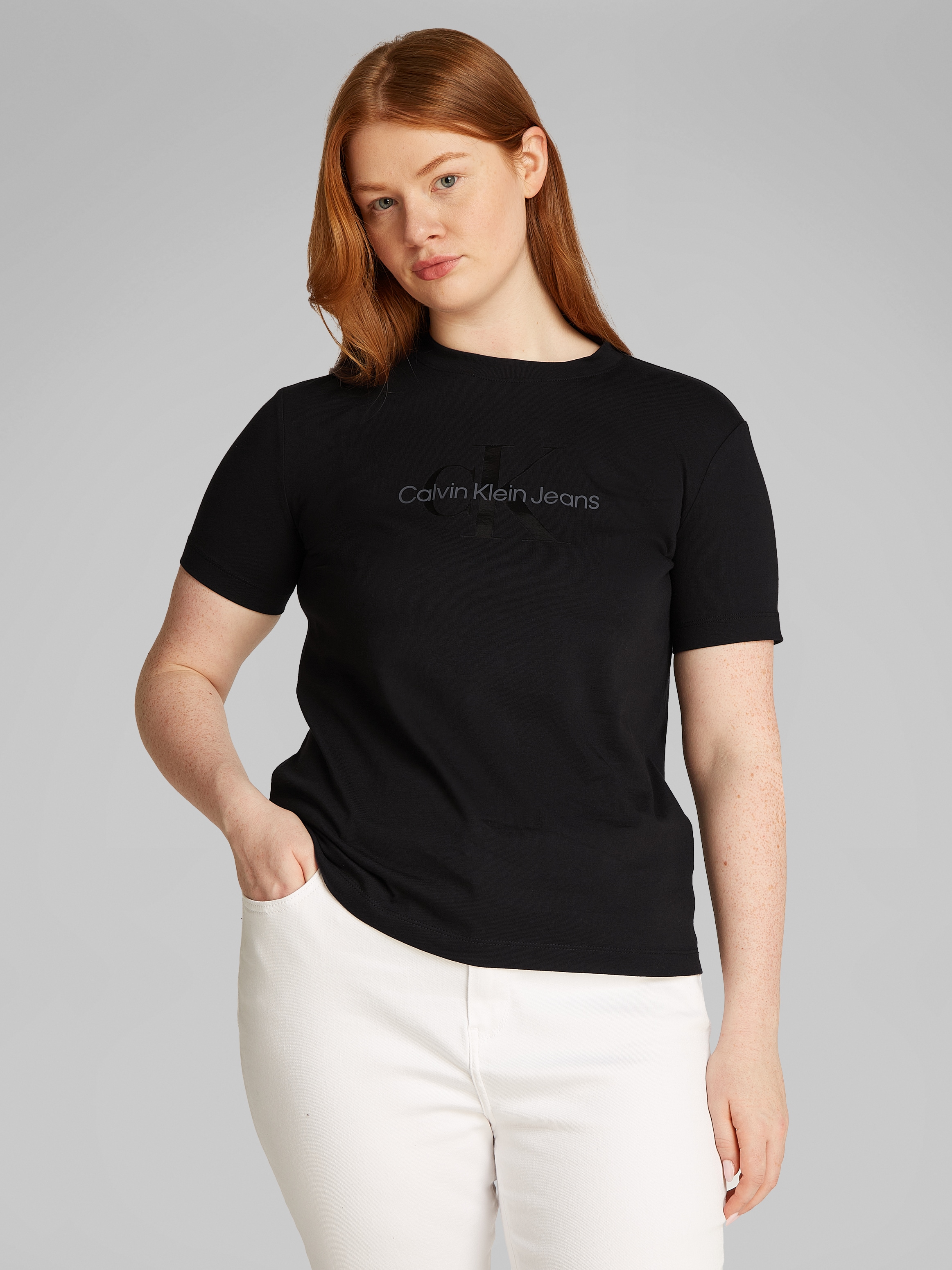 Calvin Klein Jeans Plus T-Shirt »PLUS GLOSSY MONOLOGO REGULAR TEE«, mit glänzendem Druck, in großen Größen