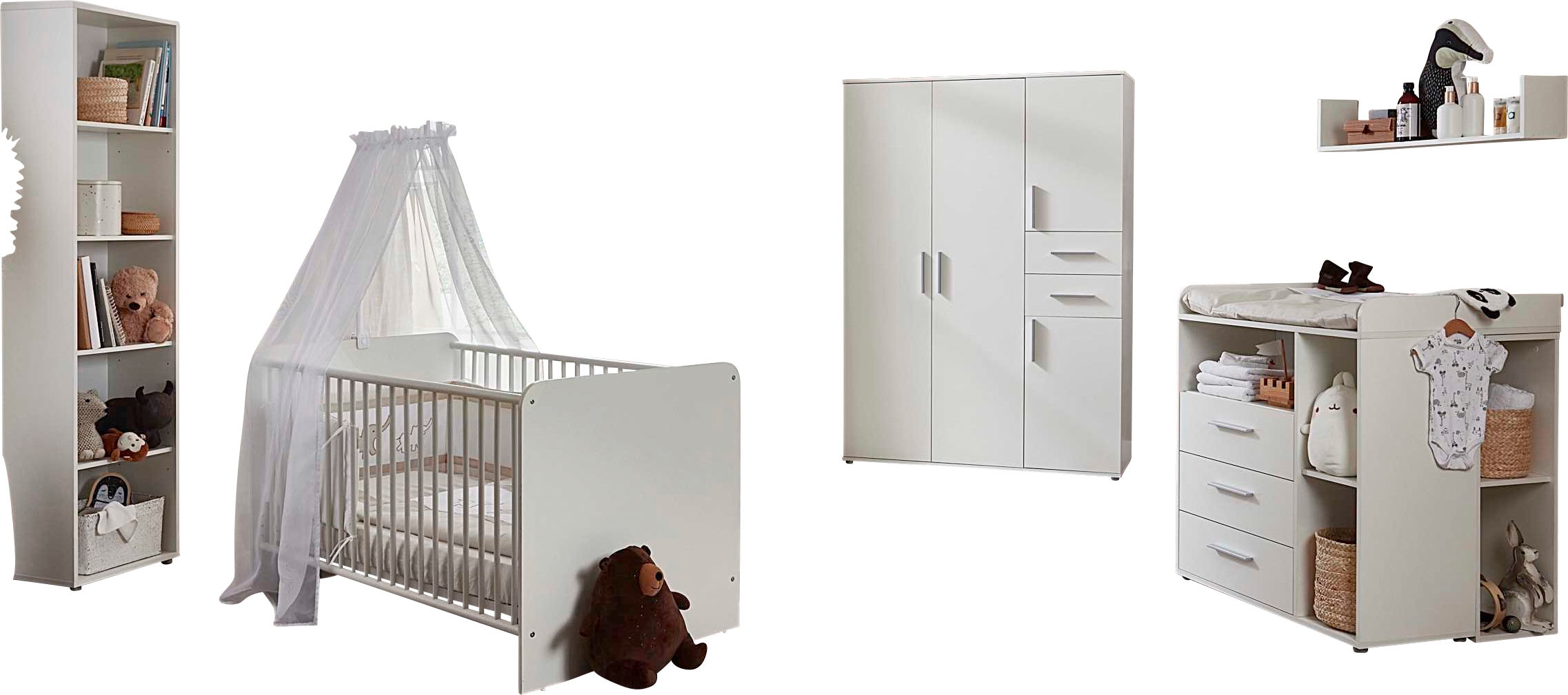 Babyzimmer-Komplettset »Lea«, (Set, 7 St., Bett, Wickelkommode, Schrank, Standregal,...