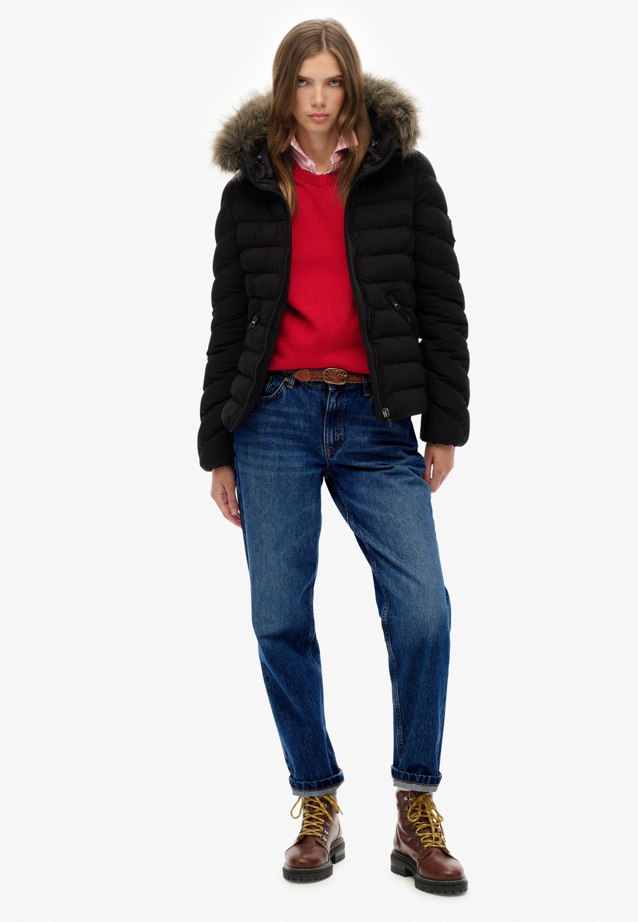 Superdry Steppjacke »FUJI FAUX FUR HOOD PADDED JKT«, mit Kapuze