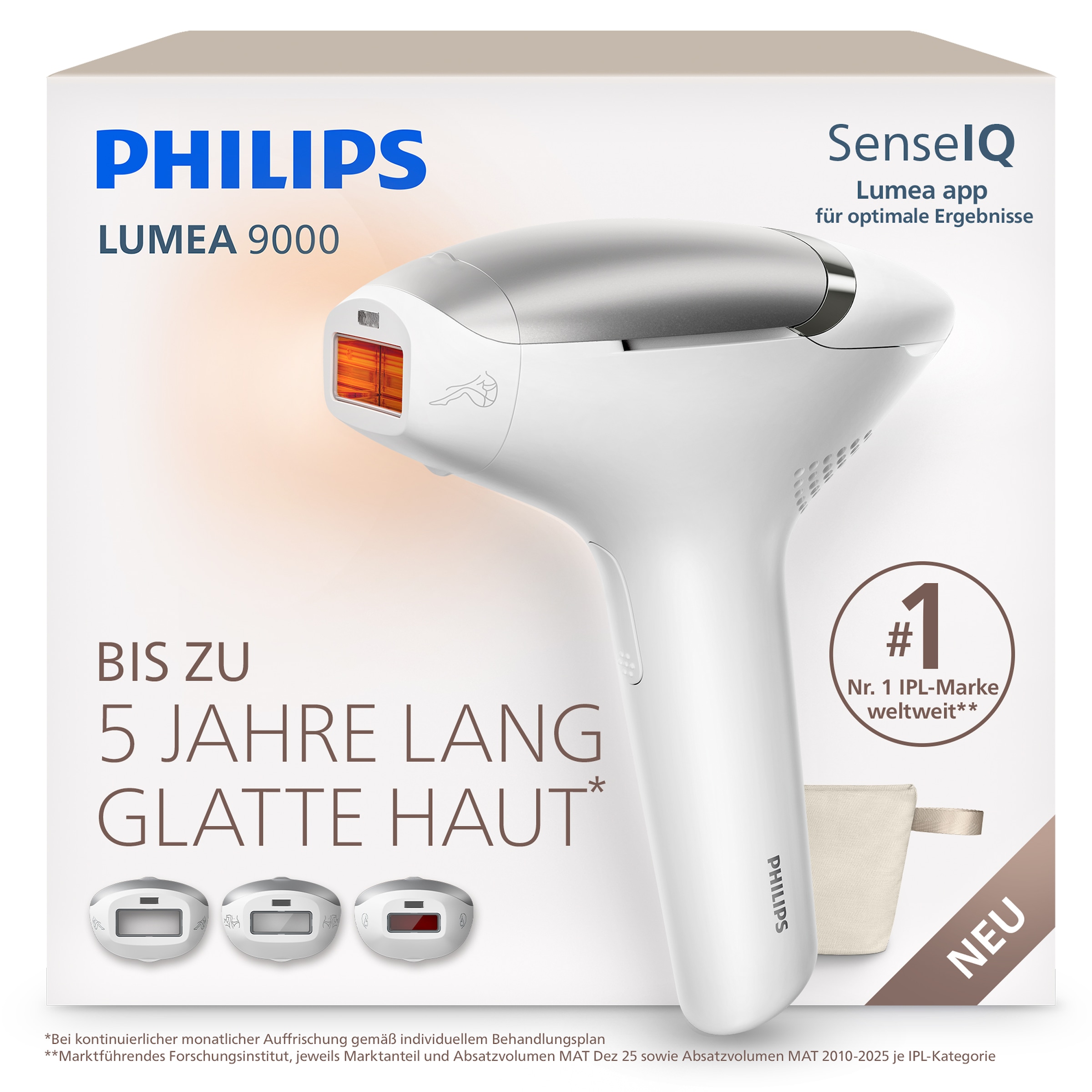 PHILIPS IPL-Haarentferner "Philips Lumea Series 9000 BRI936/00, NEUHEIT"weiß, B:11cm H:23cm T:24,5cm, IPL-Haarentferner, 3 Aufsätze (empfindliche