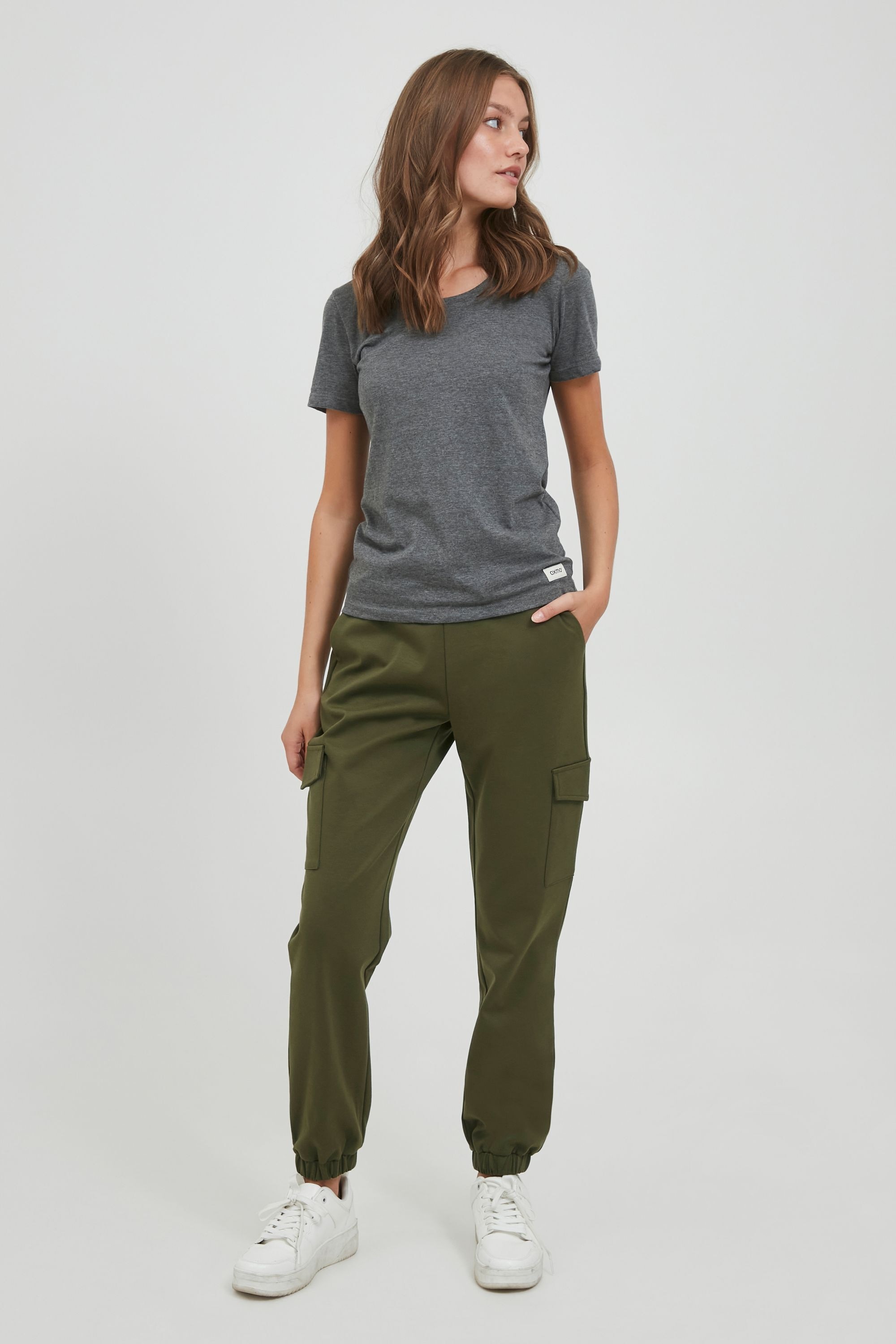 Cargohose OXMO "Cargohose OXHenni", Damen, Gr. M, N-Gr, grün (ivy grün), Obermaterial: 73% Polyester PES. 23% Viskose CV. 4% Elasthan EL., Hosen Cargohose 2