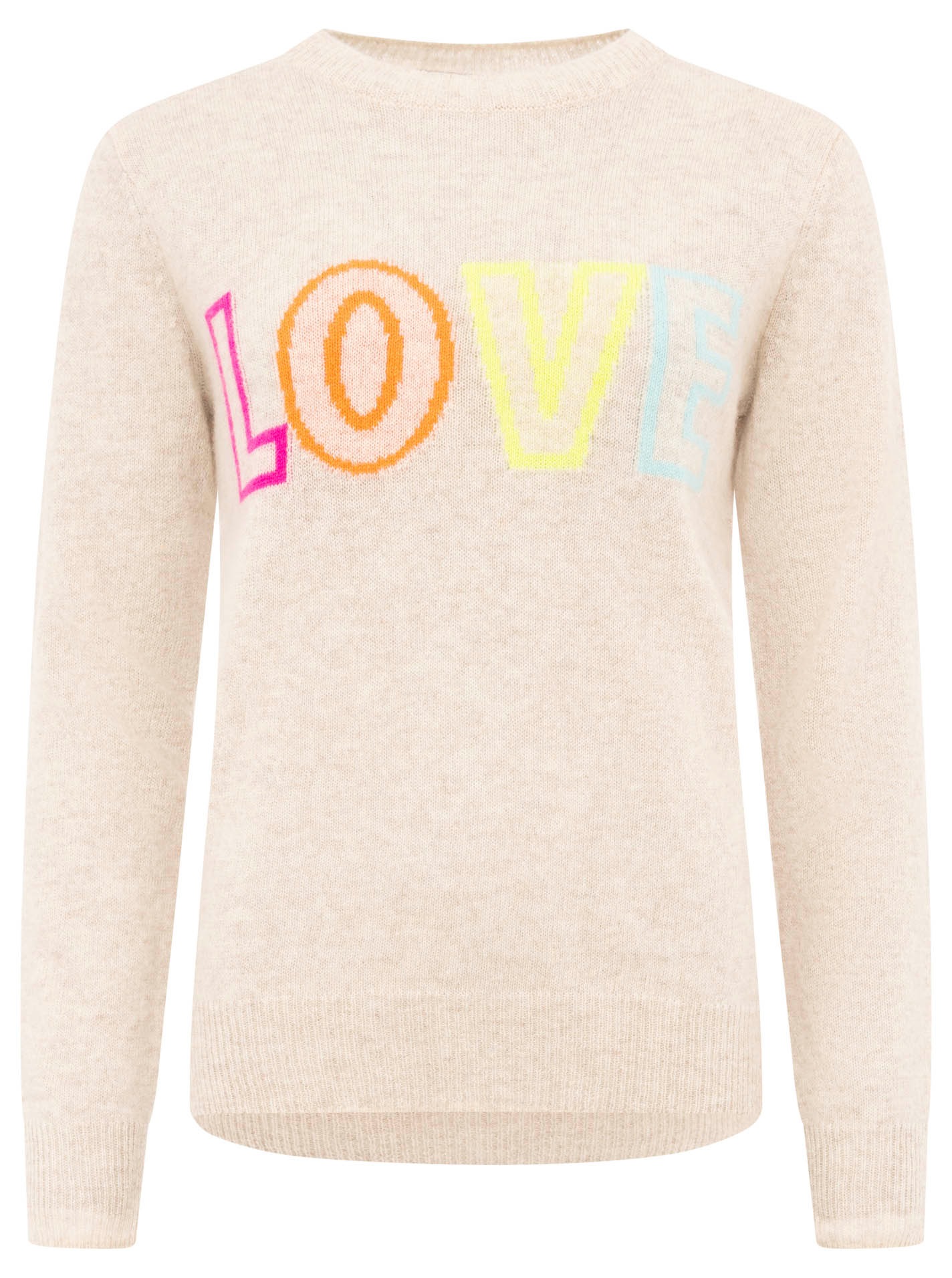 Thumbnail - Zwillingsherz Kaschmirpullover ""LOVE" wording" Rundhals, mit LOVE Aufschrift in Neonfarbe