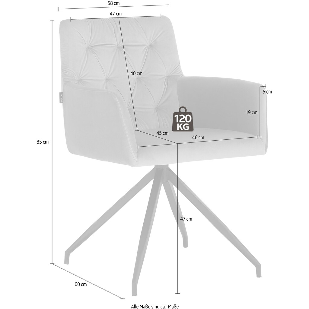 Home affaire Armlehnstuhl »Lütetsburg«, 2 St., Kunstleder, im 2er Set erhältlich, Metallbeine, 360° Drehfunktion, Sitzhöhe 47 cm