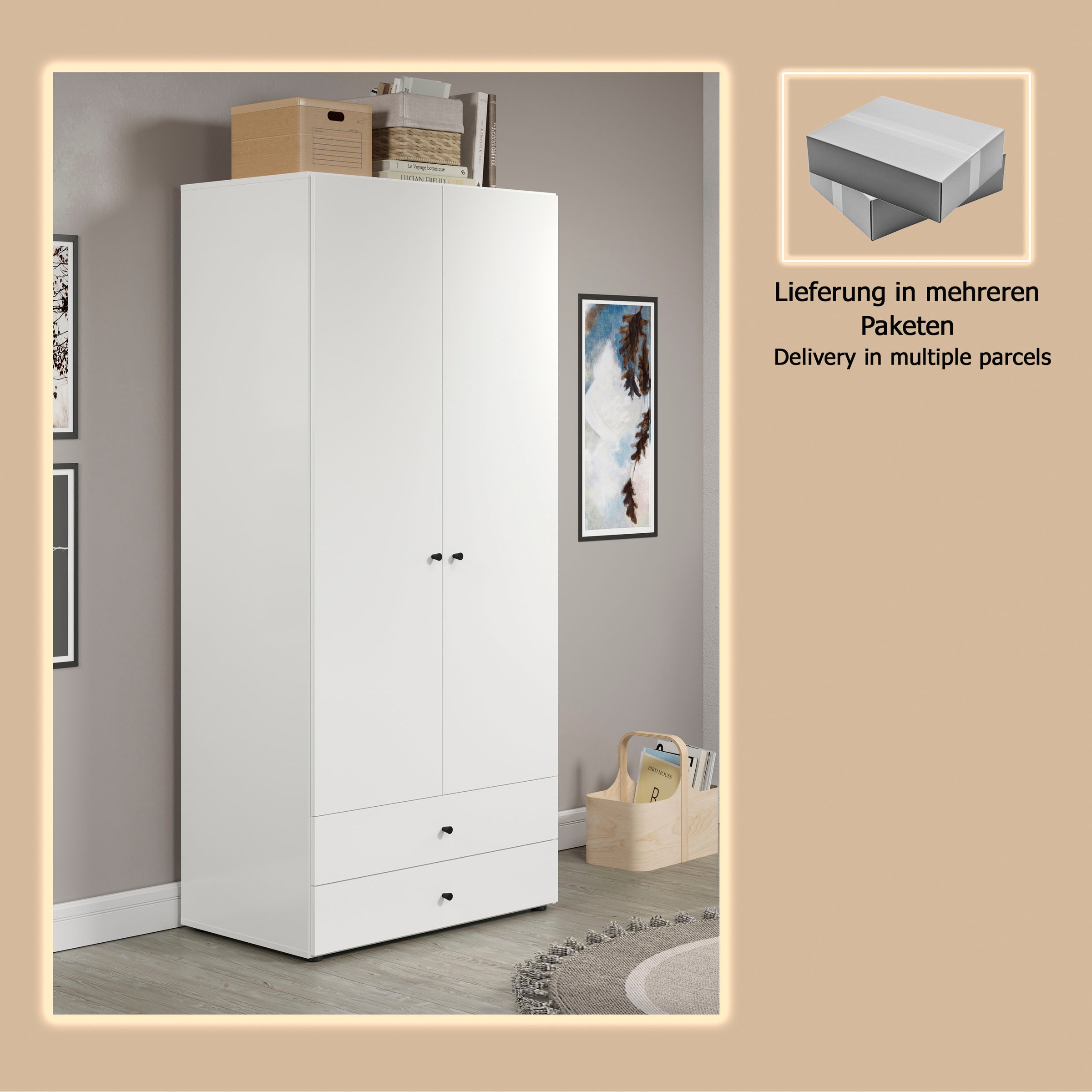 INOSIGN Kleiderschrank »Jersey Schlafzimmerschrank Garderobe Bestseller Schrank«, (1 St., Drehtürenschrank mit modernen Griffen Otto´s Choice), Drehtürenschrank mit 2 Schubladen - (B/T/H) 81/51/176 cm