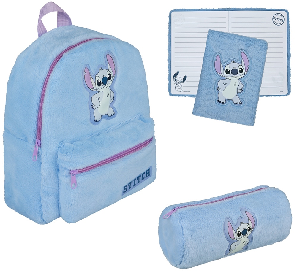 UNDERCOVER Kinderrucksack "Stitch Plüsch" inklusive Schlampermäppchen und Notizbuch