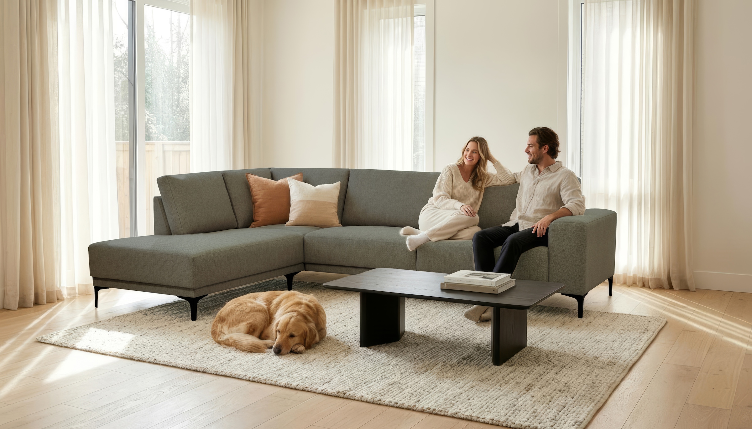 Ecksofa OTTO HOME "Xander, L-Form", grün (khaki), B:289cm H:85cm T:210cm, 68% polypropylene, 32% polyester, Sofas, Ecksofa, Breite 289 cm, Webstoff, Soft-Touch Chenille, schwarze Metallfüße