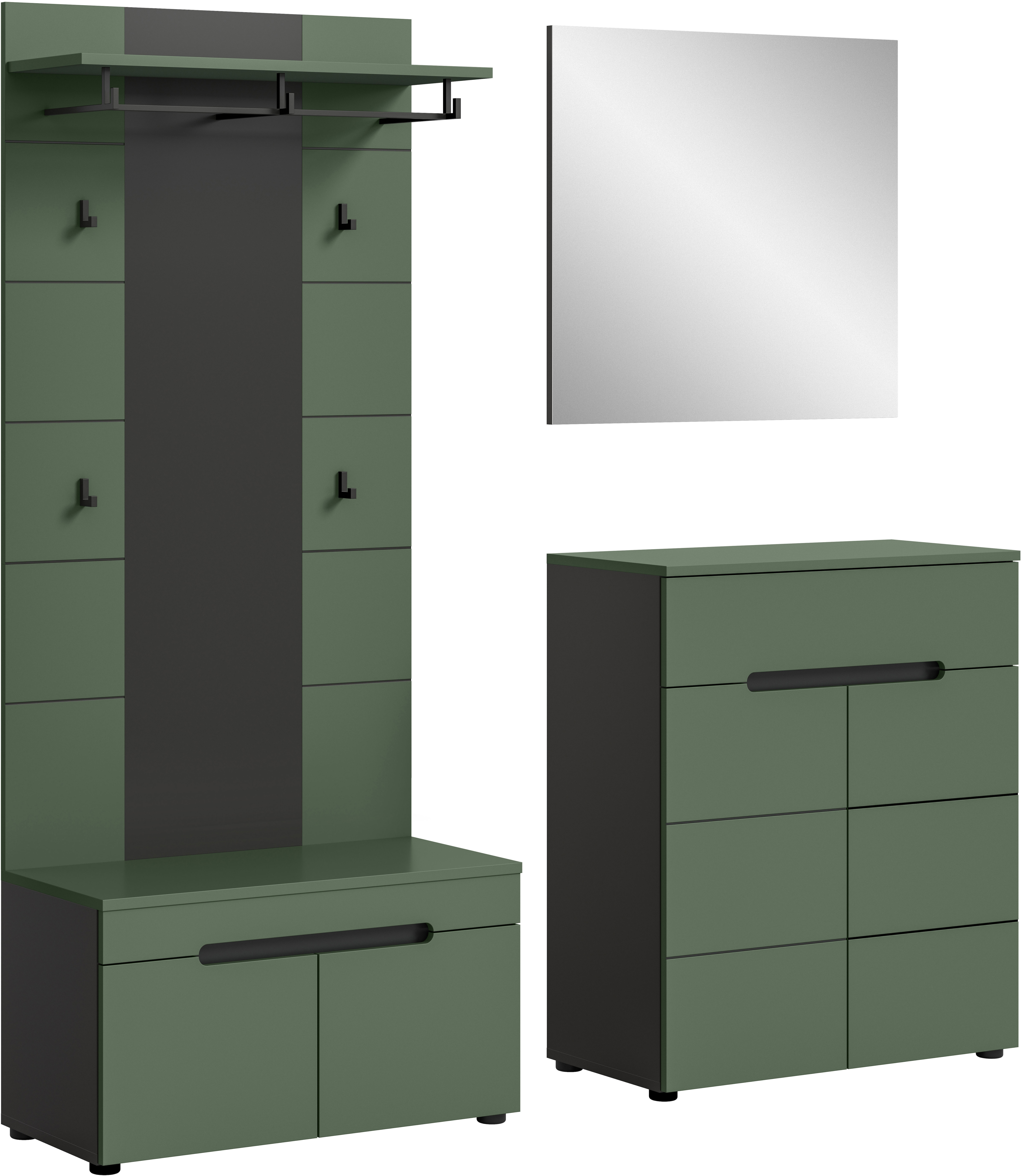 Home affaire Garderoben-Set "REHAT, TOPSELLER, 4-teilig, Breite 175 cm, individuell erweiterbar" Set, bestehend aus: Sitzbank, Paneel, Spiegel und Kommode, 4 Stk. tlg.
