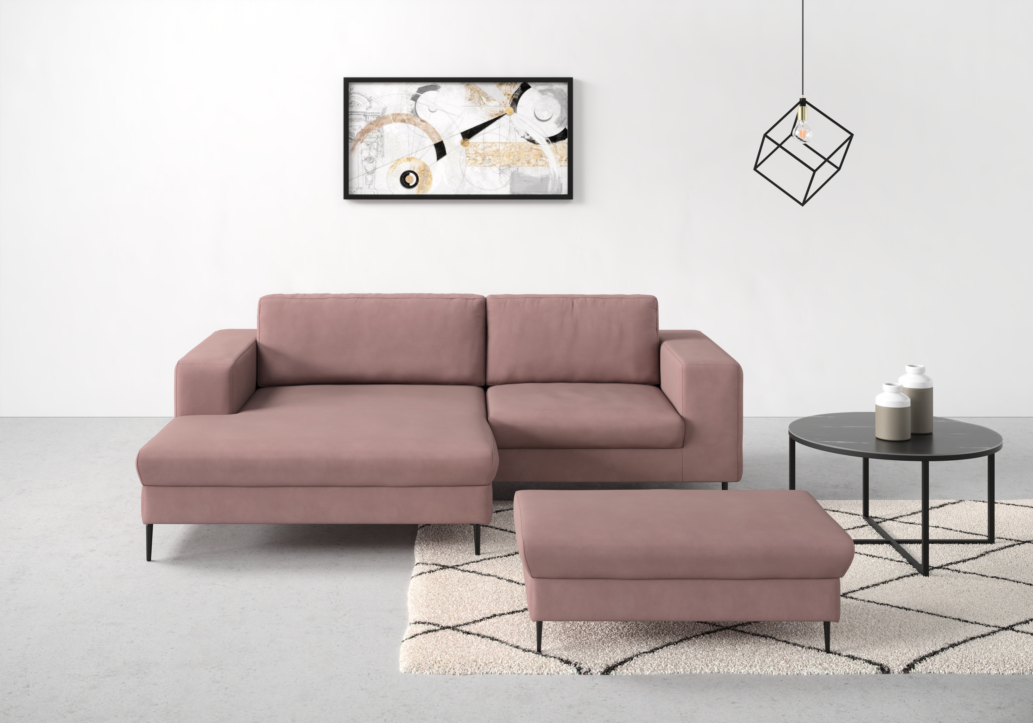 DOMO collection Ecksofa "Modica kompakt und elegant, Breite 244, L-Form" Auch in Cord, Fußhöhe passend für gängige Saugroboter