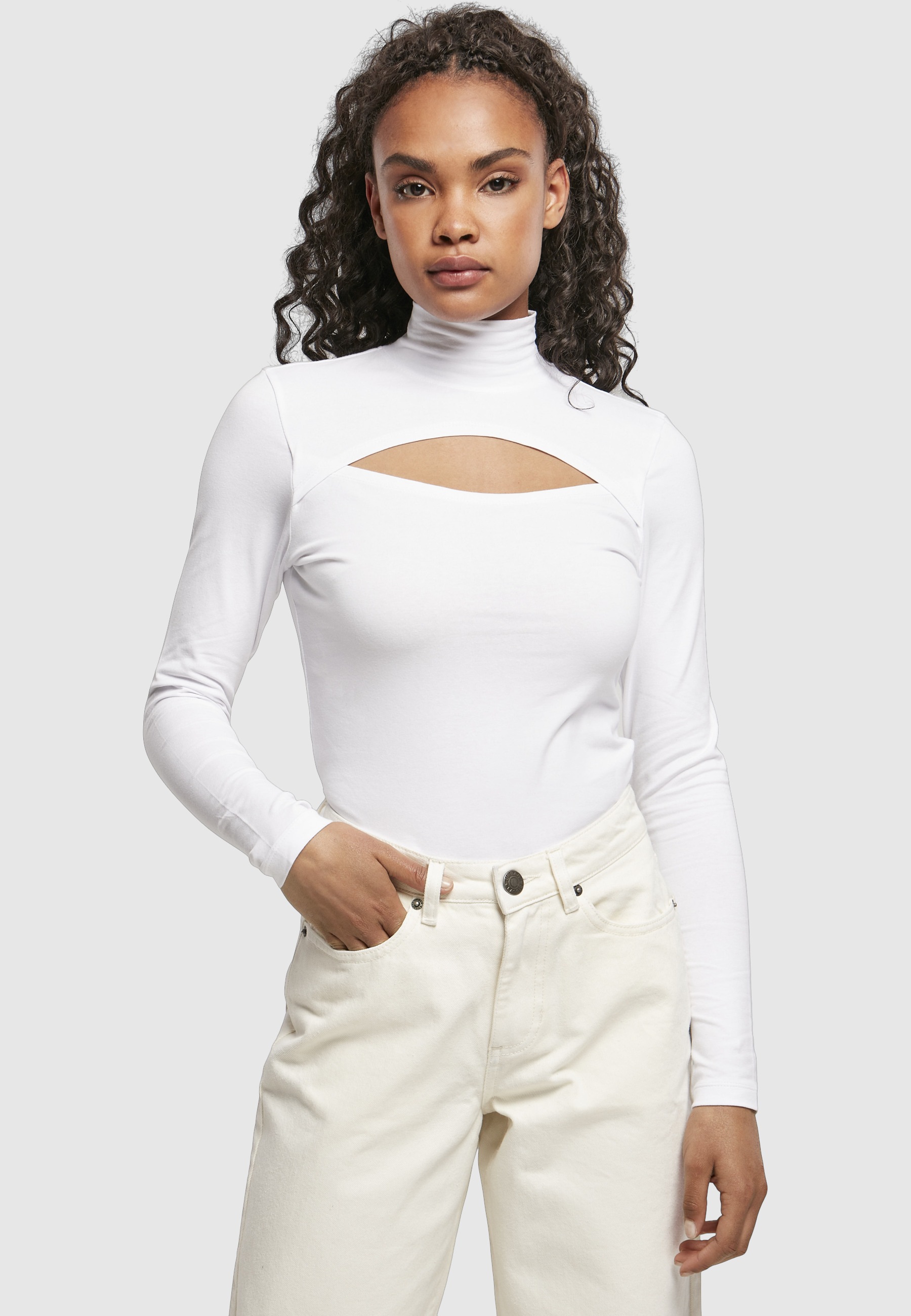 URBAN CLASSICS Langarmshirt »Urban Classics Damen Ladies Cut-Out Turtleneck Longsleeve« 1 Stk.