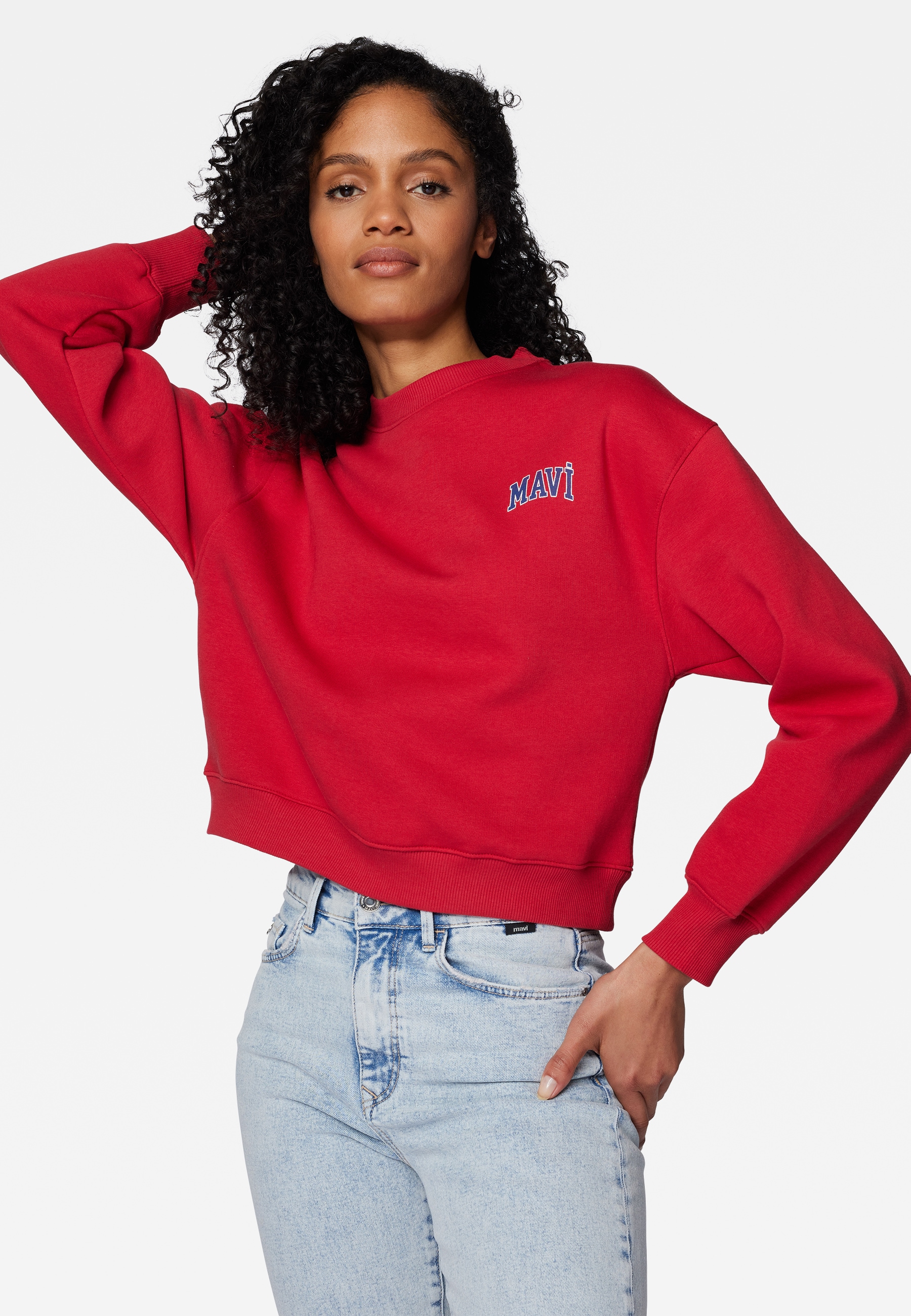 Mavi Rundhalspullover »LOGO SHORT SWEATSHIRT«, Cropped Sweatshirt mit Mavi Logo