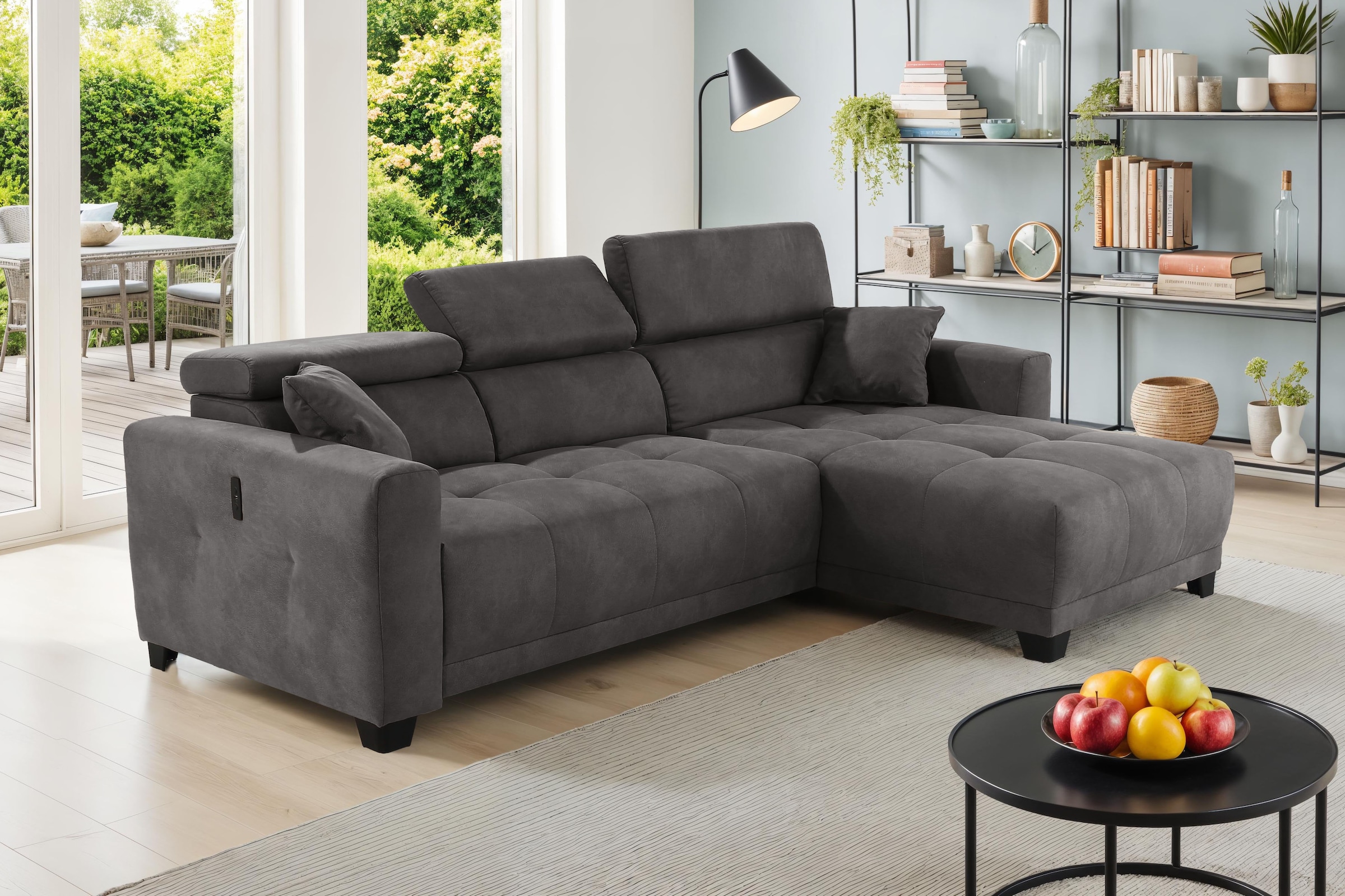Jockenhöfer Gruppe Ecksofa »Cremona L-Form, B: 263 cm, mit 30 cm elektr. Sitztiefenverstellung« 140kg Belastbarkeit je Sitz, Kopfteilverstellung & USB-Anschluss