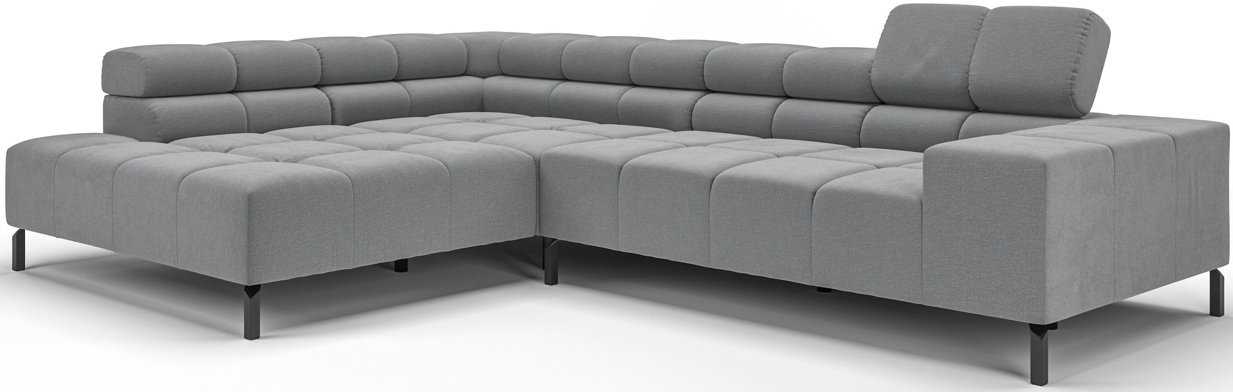 INOSIGN Ecksofa »Ancona New, wahlweise motorische Sitztiefenverstellung, auch in Cord«, feine Steppung, mit Kopfteilverstellung, 3 Zierkissen, L-Form