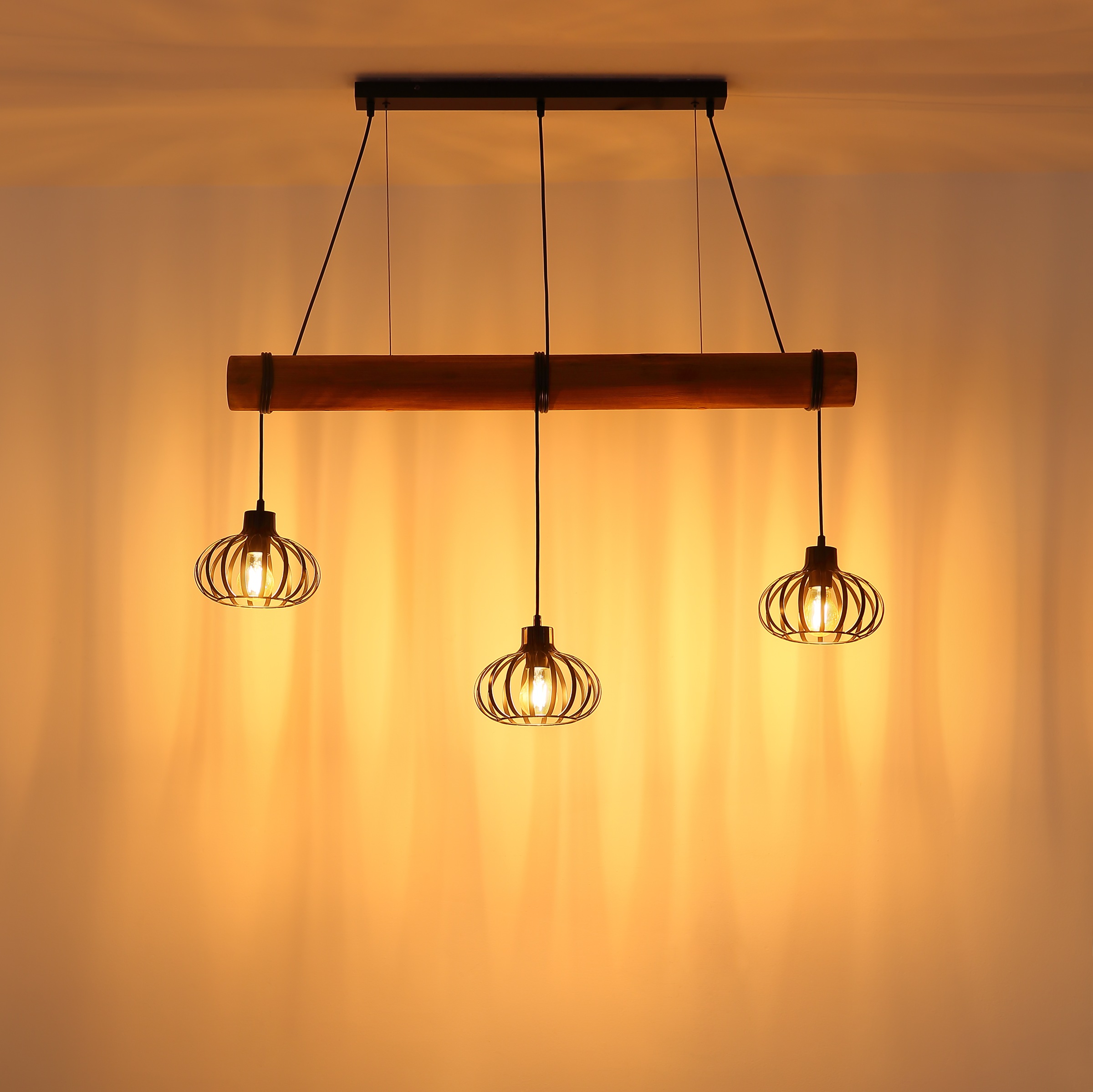 GLOBO LIGHTING Hängeleuchte »CALDWELL« E27 1 Stk. Schwarze Hängeleuchte, Holz & Metallstäbe, Kabel zum Herumwickeln