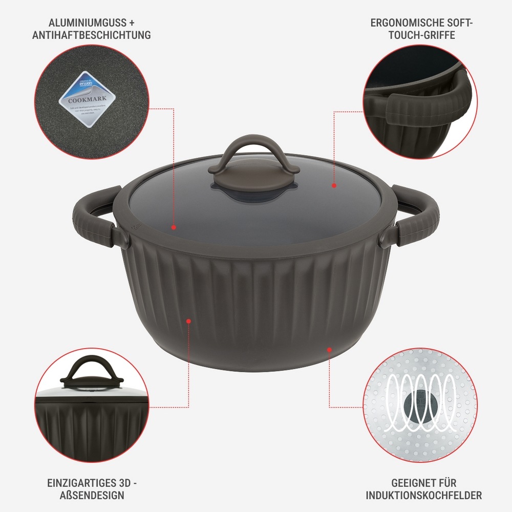 RESTO Kitchenware Bratentopf »Ascella, Schmortopf antihaftbeschichtet und spülmaschinenfest«, Aluminiumguss, (2 tlg.), Geeignet für alle Herdarten, auch Induktion, im Geschenkkarton